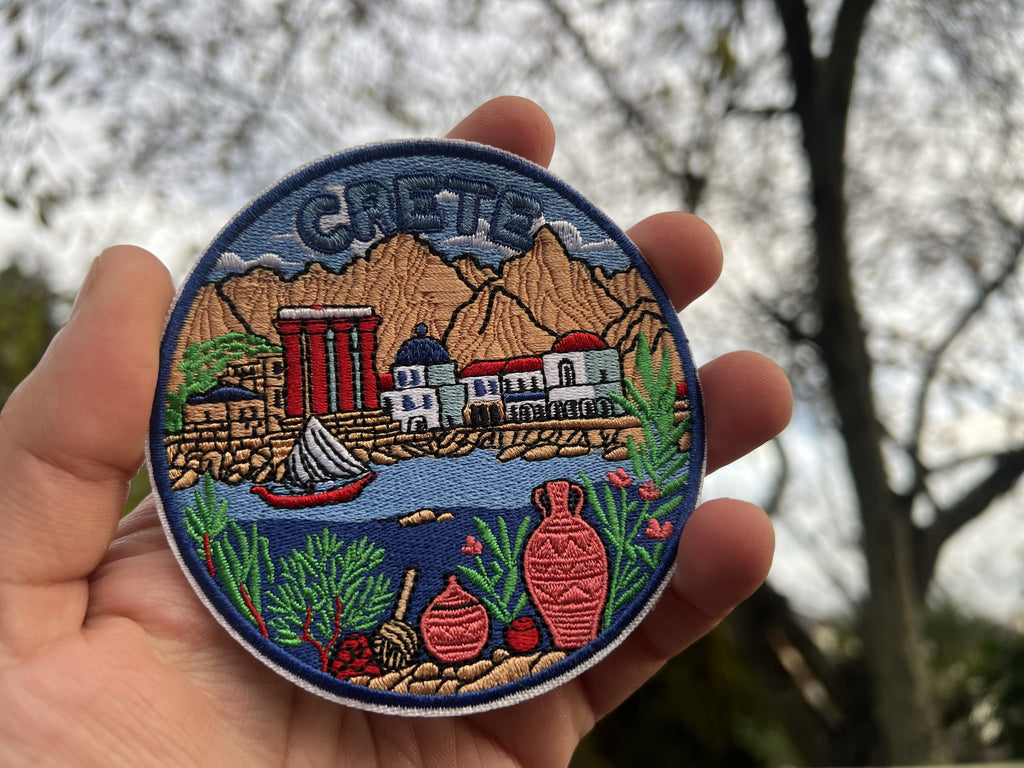 Crete Embroidered Travel Patch Cute Iron On Travel Jacket Accessory Sew On Greece Travel Keepsake Gift for Traveler Hook and Loop Patches