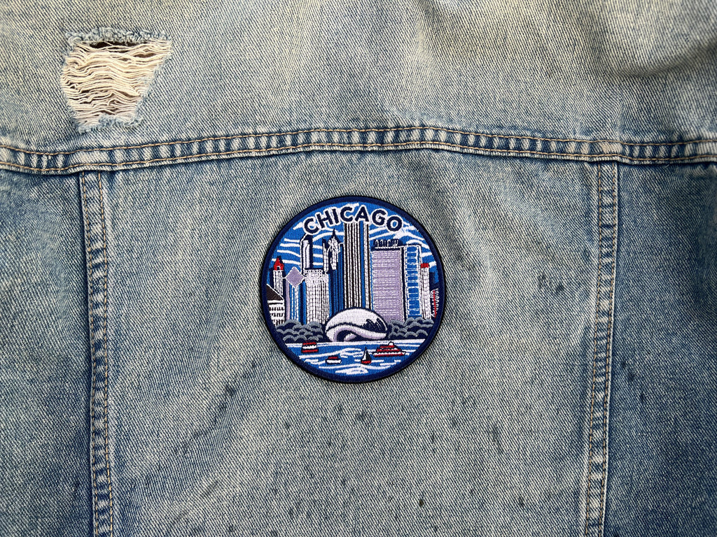 Chicago Travel Patch Gift for Traveler Iron On USA Embroidered Travel Jacket Patches Sew On Travel Accessory Hook and Loop Travel Keepsake