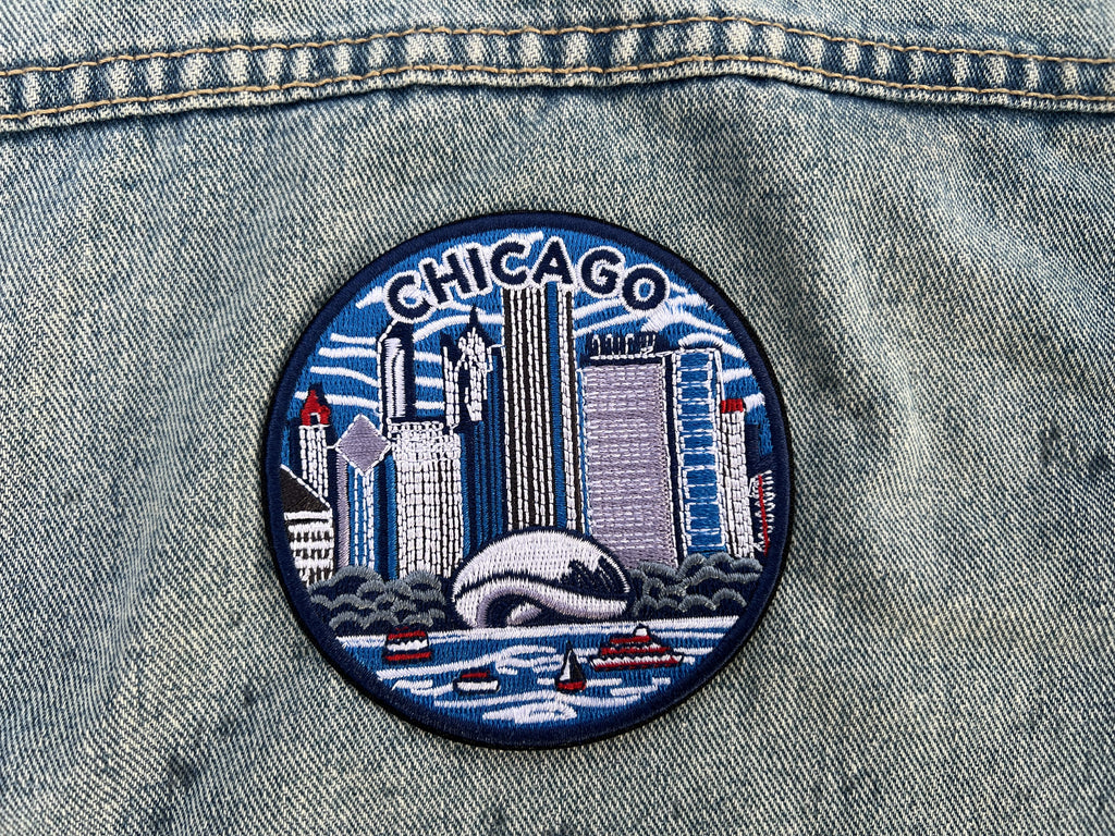 Chicago Travel Patch Gift for Traveler Iron On USA Embroidered Travel Jacket Patches Sew On Travel Accessory Hook and Loop Travel Keepsake