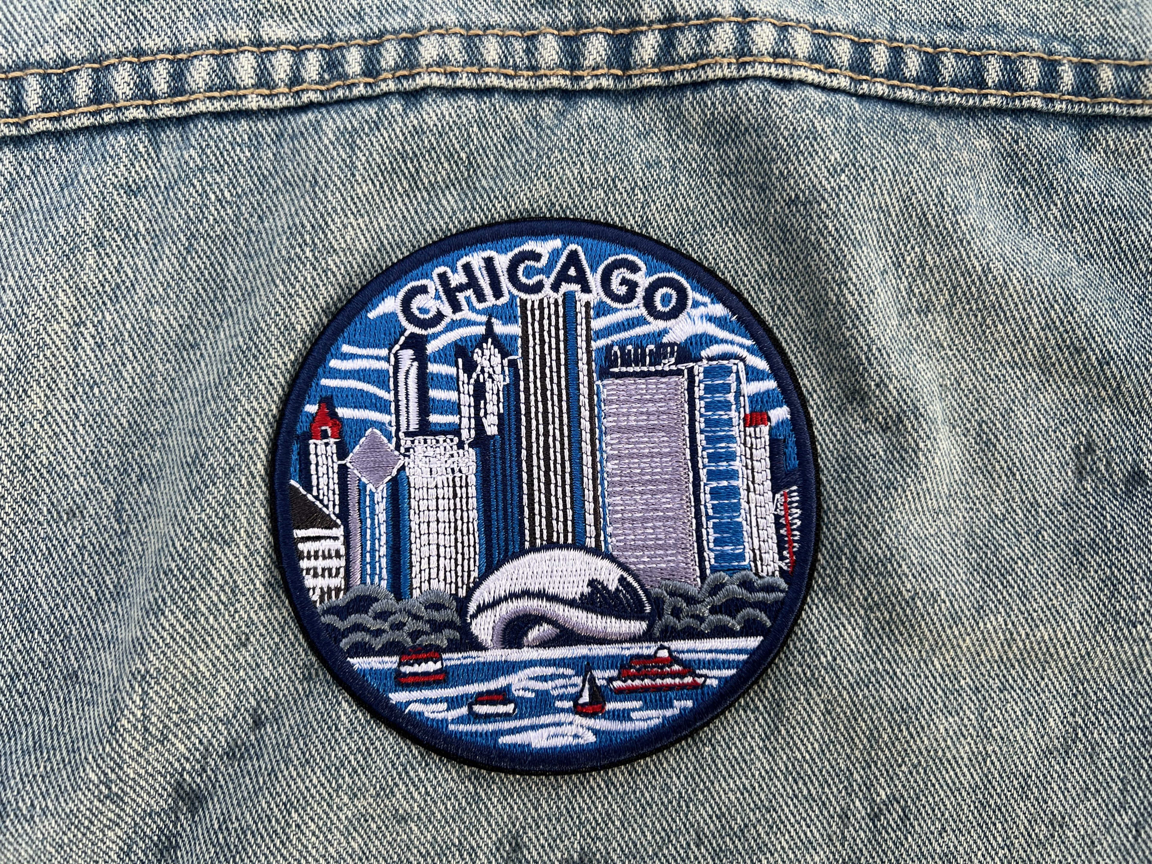 Chicago Travel Patch Gift for Traveler Iron On USA Embroidered Travel Jacket Patches Sew On Travel Accessory Hook and Loop Travel Keepsake