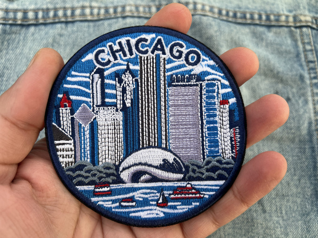 Chicago Travel Patch Gift for Traveler Iron On USA Embroidered Travel Jacket Patches Sew On Travel Accessory Hook and Loop Travel Keepsake
