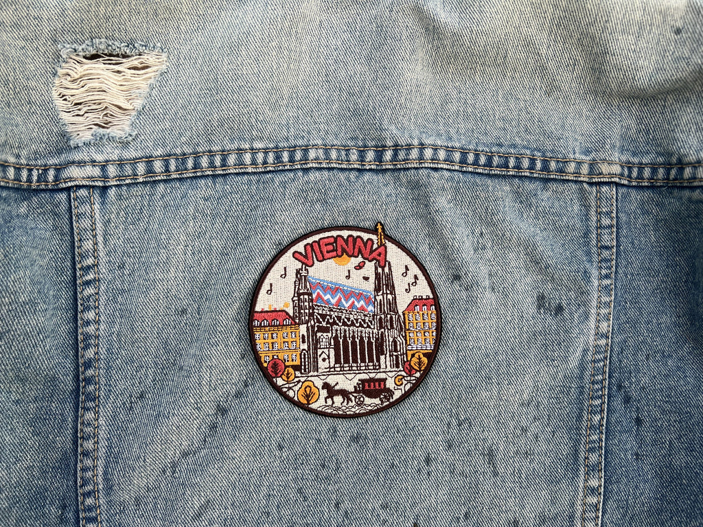 Austria Travel Patch Iron On Embroidered Vienna Travel Jacket Accessory Sew On Travel Keepsake Gift for Traveler Hook and Loop Travel Patch