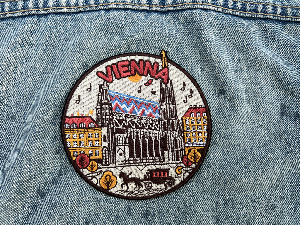 Austria Travel Patch Iron On Embroidered Vienna Travel Jacket Accessory Sew On Travel Keepsake Gift for Traveler Hook and Loop Travel Patch