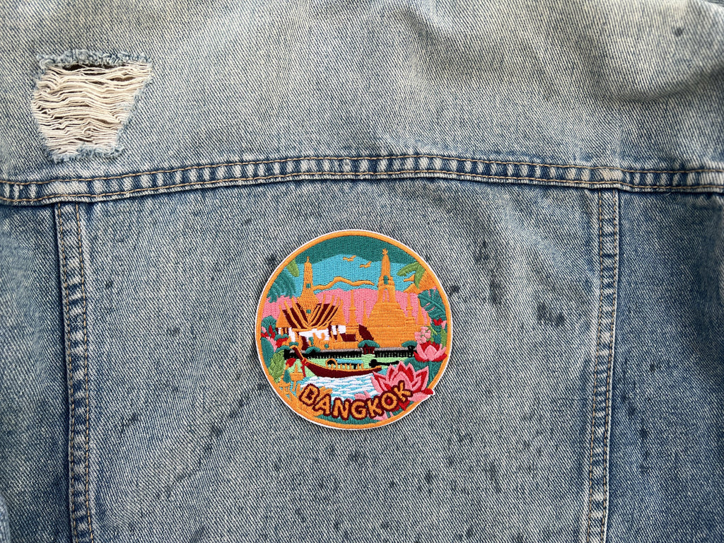 Thailand Travel Patch Embroidered Iron On Bangkok Travel Keepsake Gift for Traveler Cute Sew On Travel Patches Hook Loop Travel Accessory