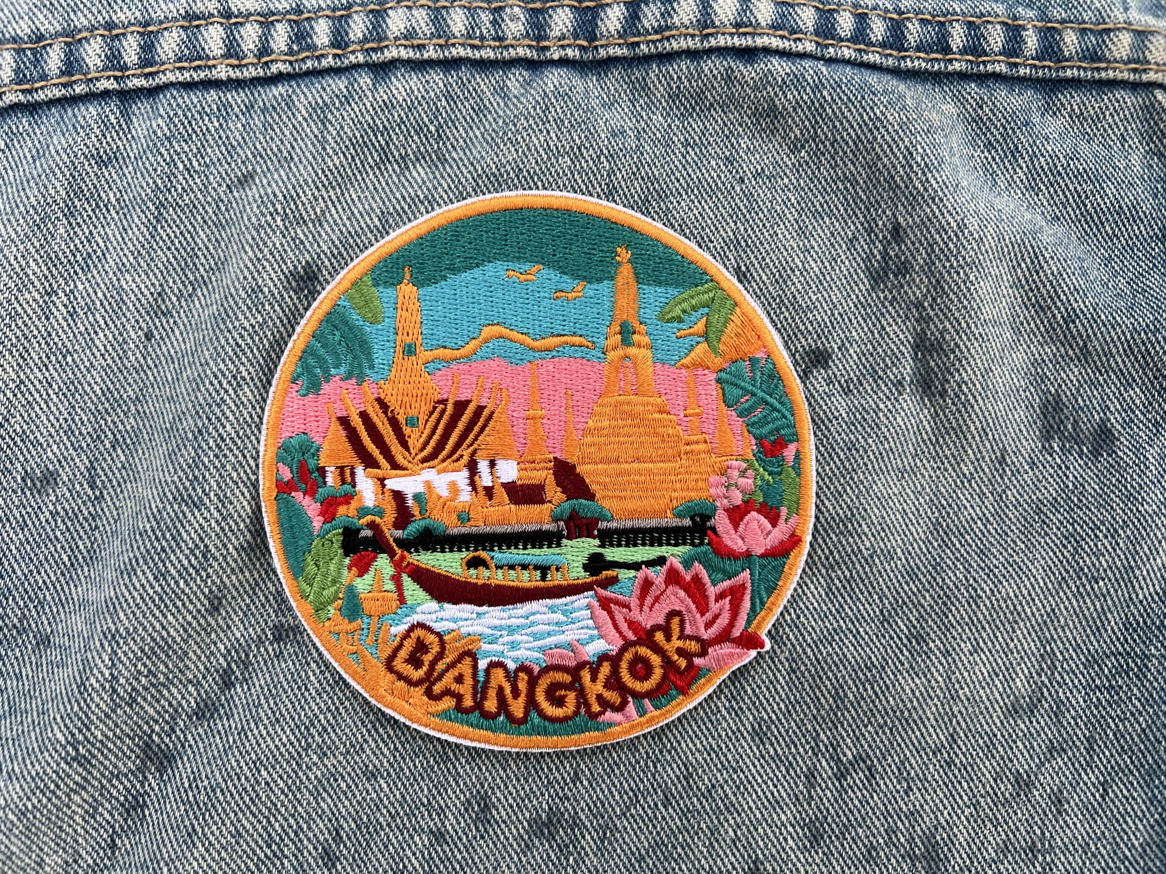 Thailand Travel Patch Embroidered Iron On Bangkok Travel Keepsake Gift for Traveler Cute Sew On Travel Patches Hook Loop Travel Accessory