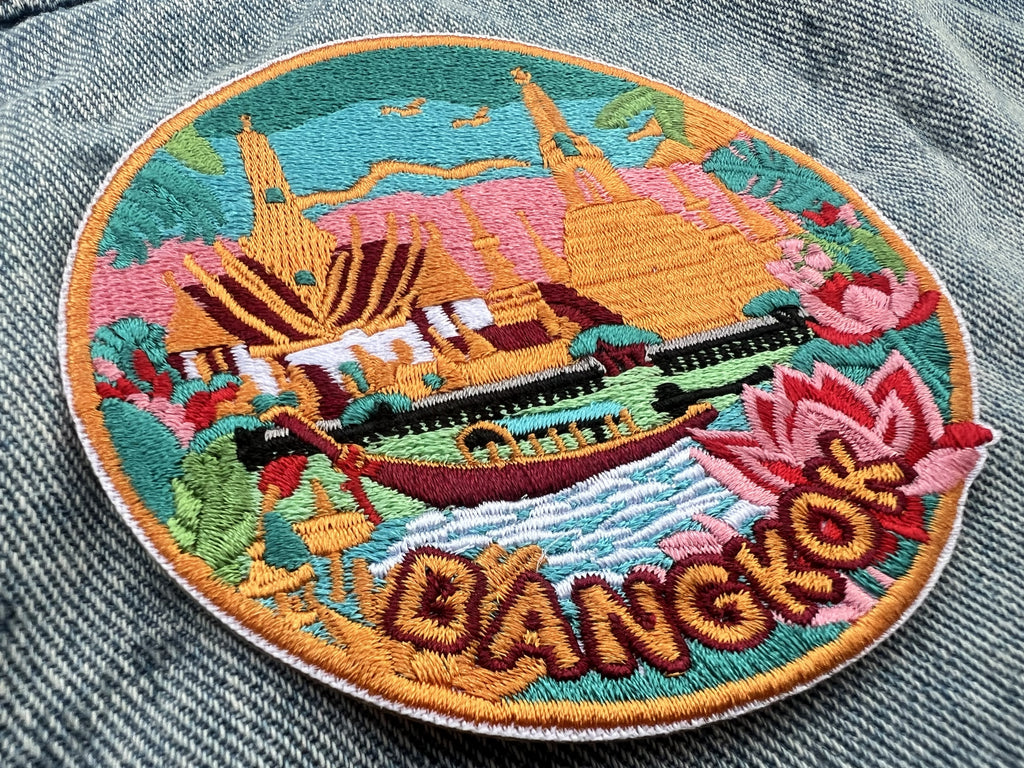 Thailand Travel Patch Embroidered Iron On Bangkok Travel Keepsake Gift for Traveler Cute Sew On Travel Patches Hook Loop Travel Accessory