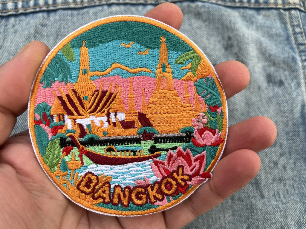 Thailand Travel Patch Embroidered Iron On Bangkok Travel Keepsake Gift for Traveler Cute Sew On Travel Patches Hook Loop Travel Accessory