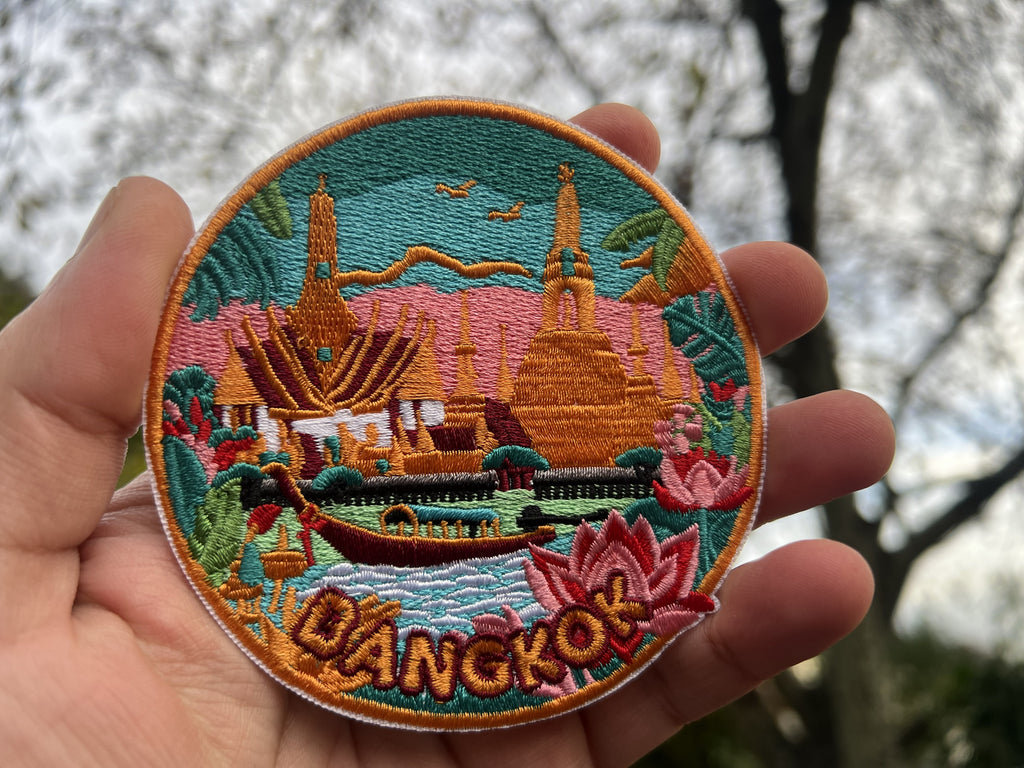 Thailand Travel Patch Embroidered Iron On Bangkok Travel Keepsake Gift for Traveler Cute Sew On Travel Patches Hook Loop Travel Accessory