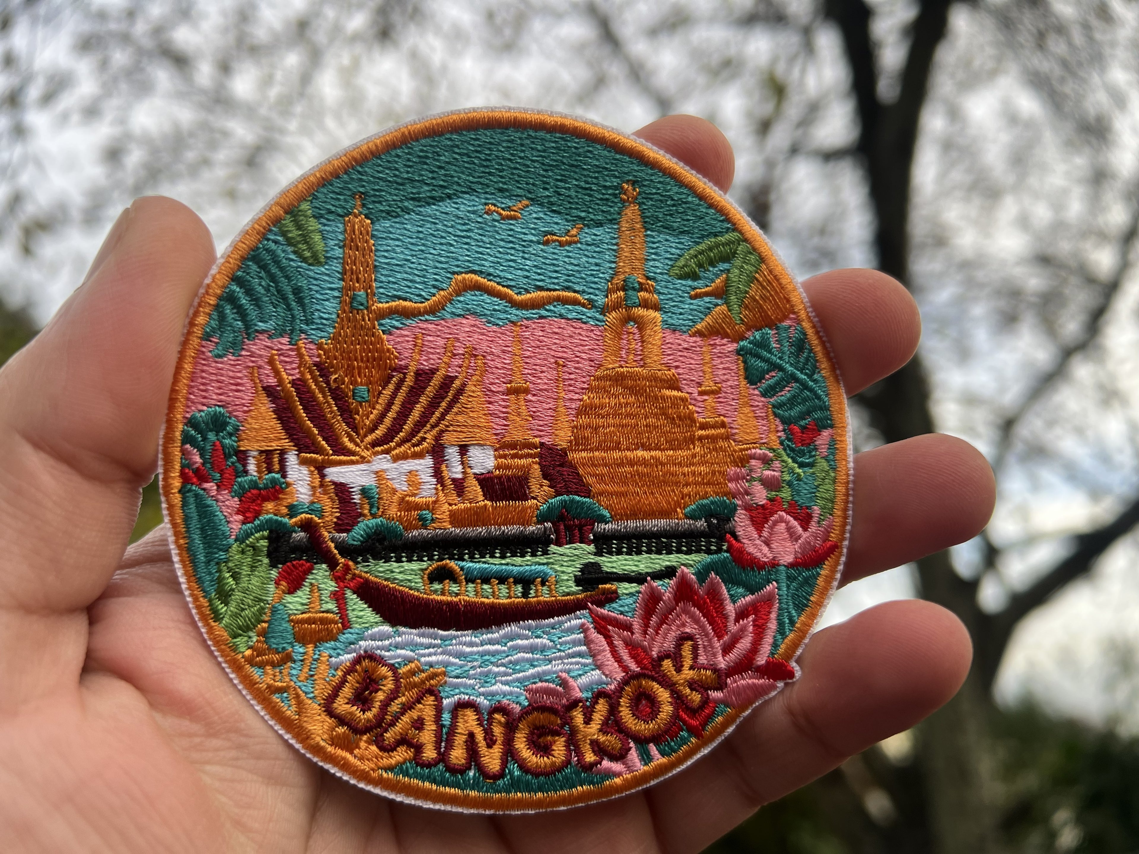 Thailand Travel Patch Embroidered Iron On Bangkok Travel Keepsake Gift for Traveler Cute Sew On Travel Patches Hook Loop Travel Accessory