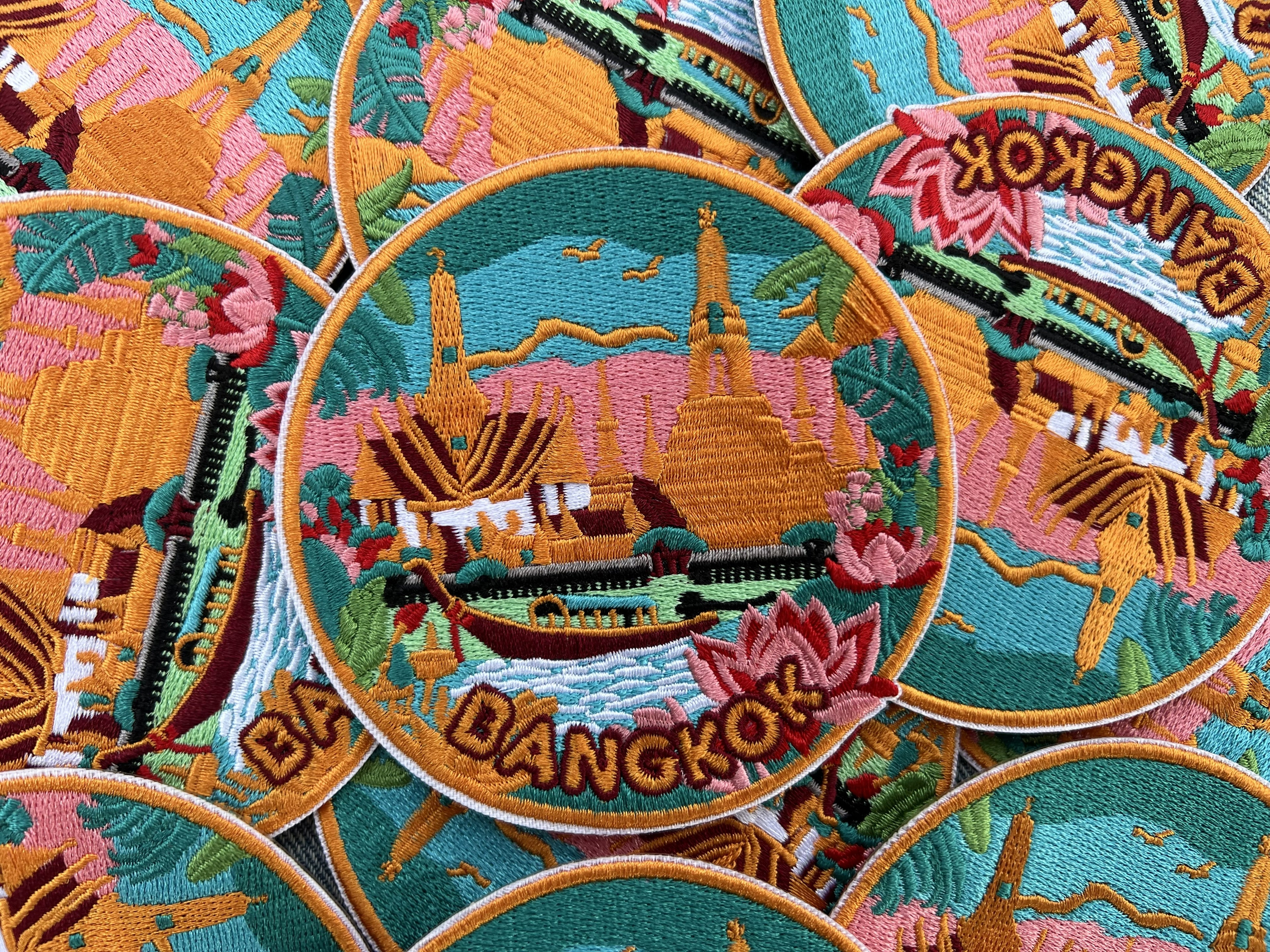 Thailand Travel Patch Embroidered Iron On Bangkok Travel Keepsake Gift for Traveler Cute Sew On Travel Patches Hook Loop Travel Accessory