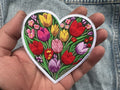 Cute Tulip Patch Large Iron On Botanical Patch Personalized Floral Applique Gifts for Her Sew On Wildflower Patch Embroidered Heart Patch