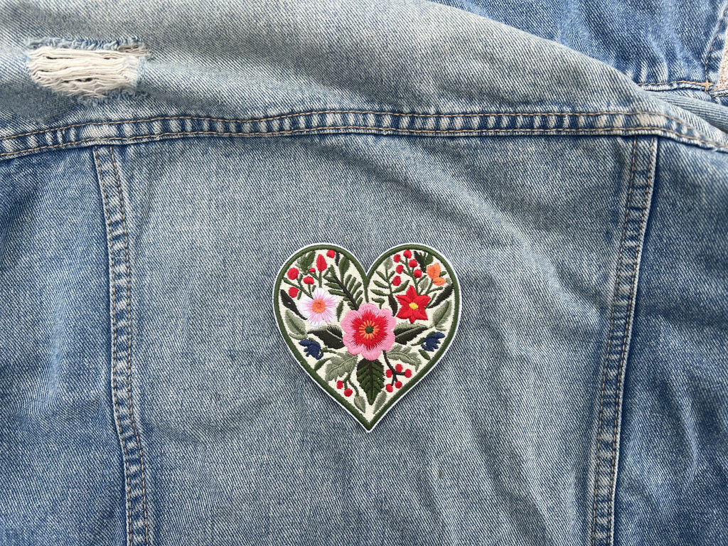 Romantic Iron On Patch Floral Heart Embroidered Design Cute Heart Iron On Patch Colorful Floral Embroidery Love Patch Sew On Flower Patches