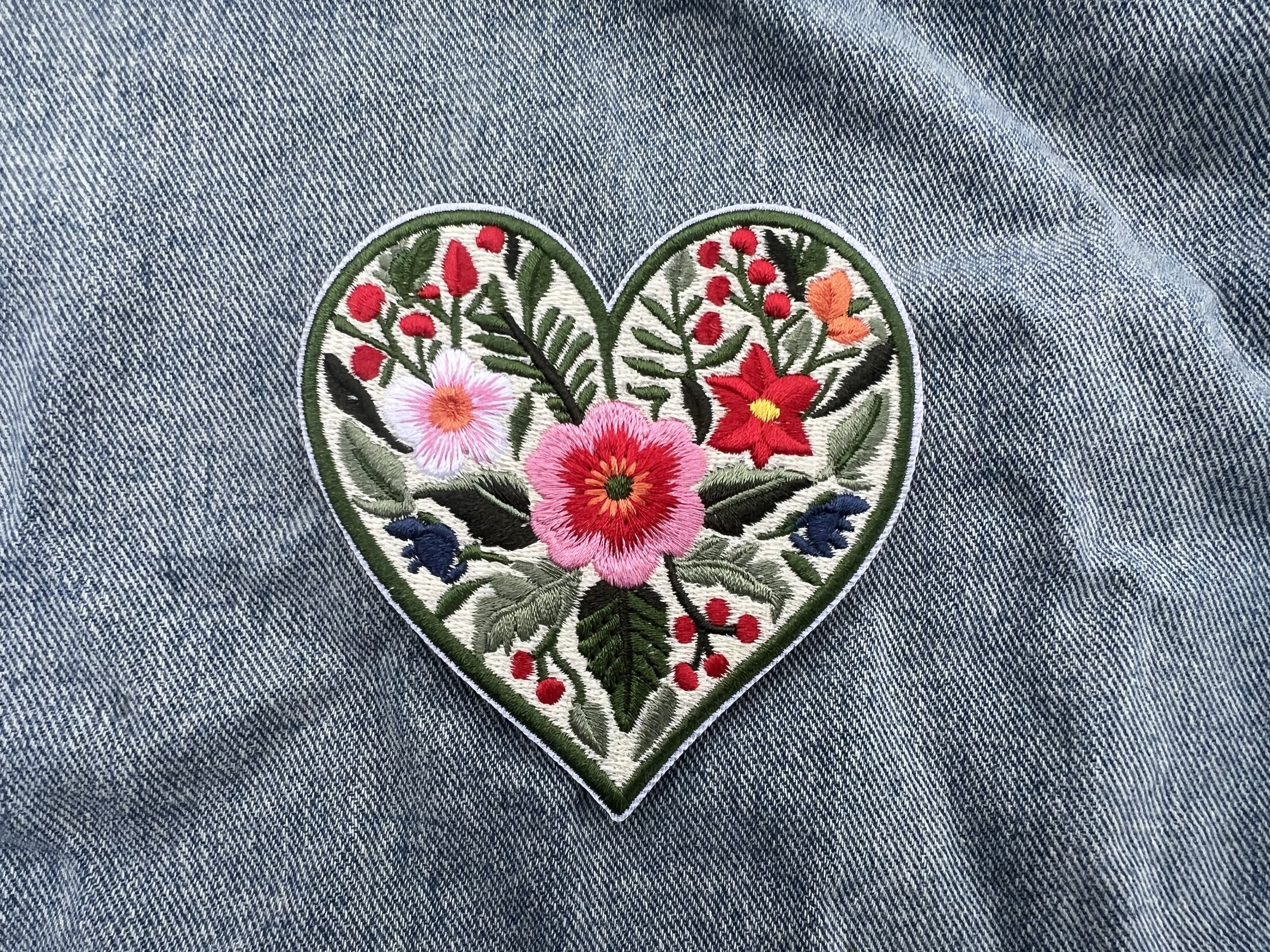 Romantic Iron On Patch Floral Heart Embroidered Design Cute Heart Iron On Patch Colorful Floral Embroidery Love Patch Sew On Flower Patches