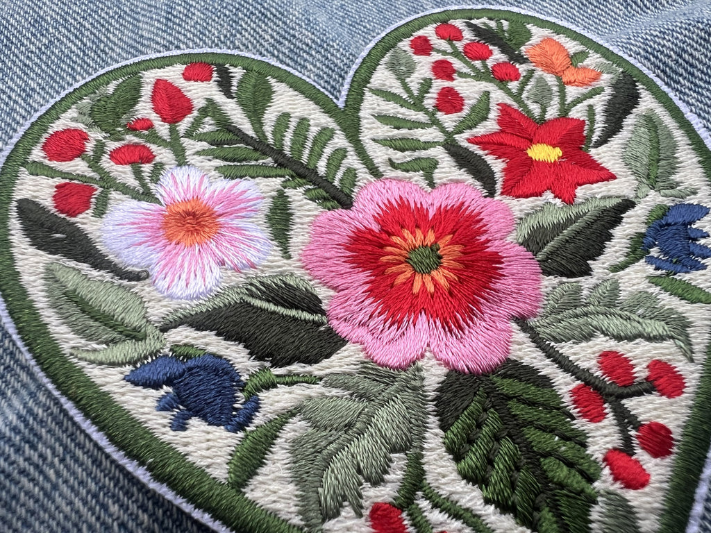 Romantic Iron On Patch Floral Heart Embroidered Design Cute Heart Iron On Patch Colorful Floral Embroidery Love Patch Sew On Flower Patches