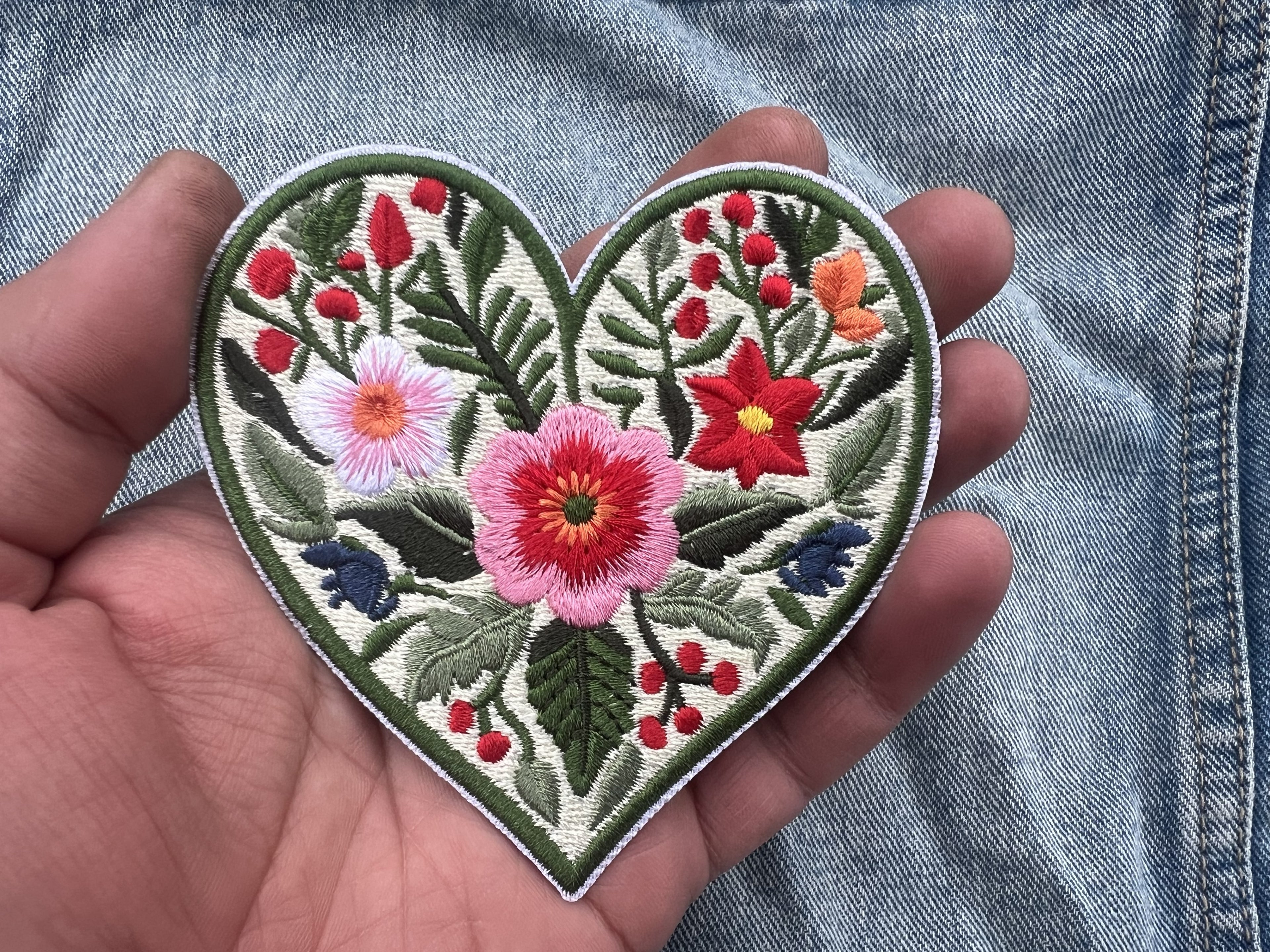 Romantic Iron On Patch Floral Heart Embroidered Design Cute Heart Iron On Patch Colorful Floral Embroidery Love Patch Sew On Flower Patches