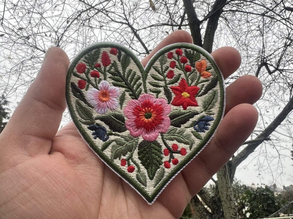 Romantic Iron On Patch Floral Heart Embroidered Design Cute Heart Iron On Patch Colorful Floral Embroidery Love Patch Sew On Flower Patches