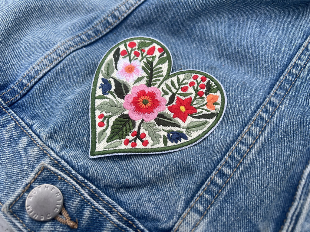 Romantic Iron On Patch Floral Heart Embroidered Design Cute Heart Iron On Patch Colorful Floral Embroidery Love Patch Sew On Flower Patches