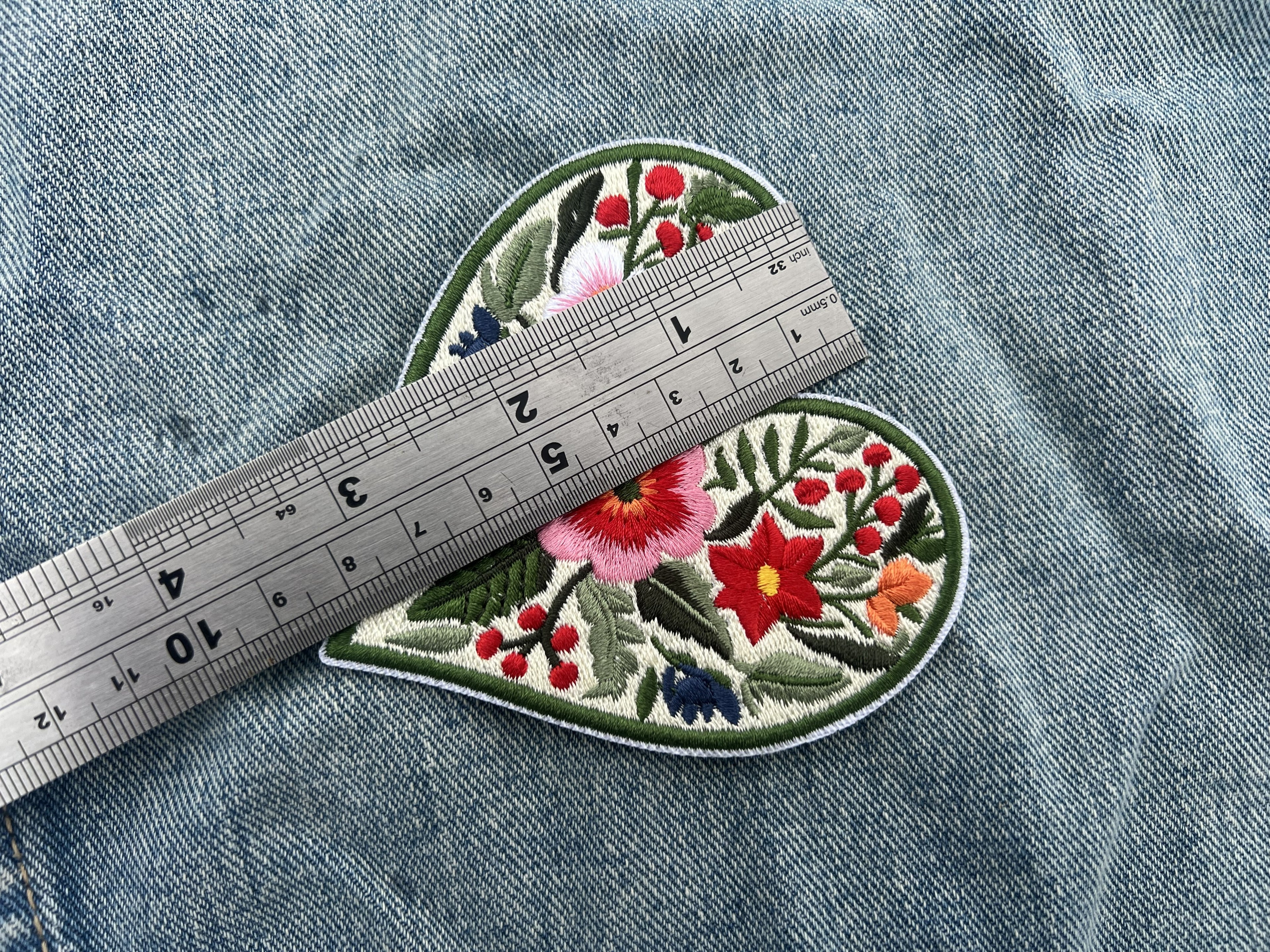 Romantic Iron On Patch Floral Heart Embroidered Design Cute Heart Iron On Patch Colorful Floral Embroidery Love Patch Sew On Flower Patches