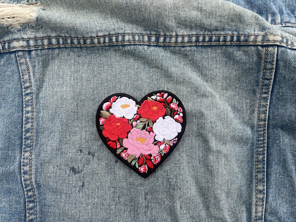 Peony Patch Heart Iron On Patch Small Flower Patch Cute Sew On Patches Down Jacket Repair Patch Personalized Floral Gifts for Her