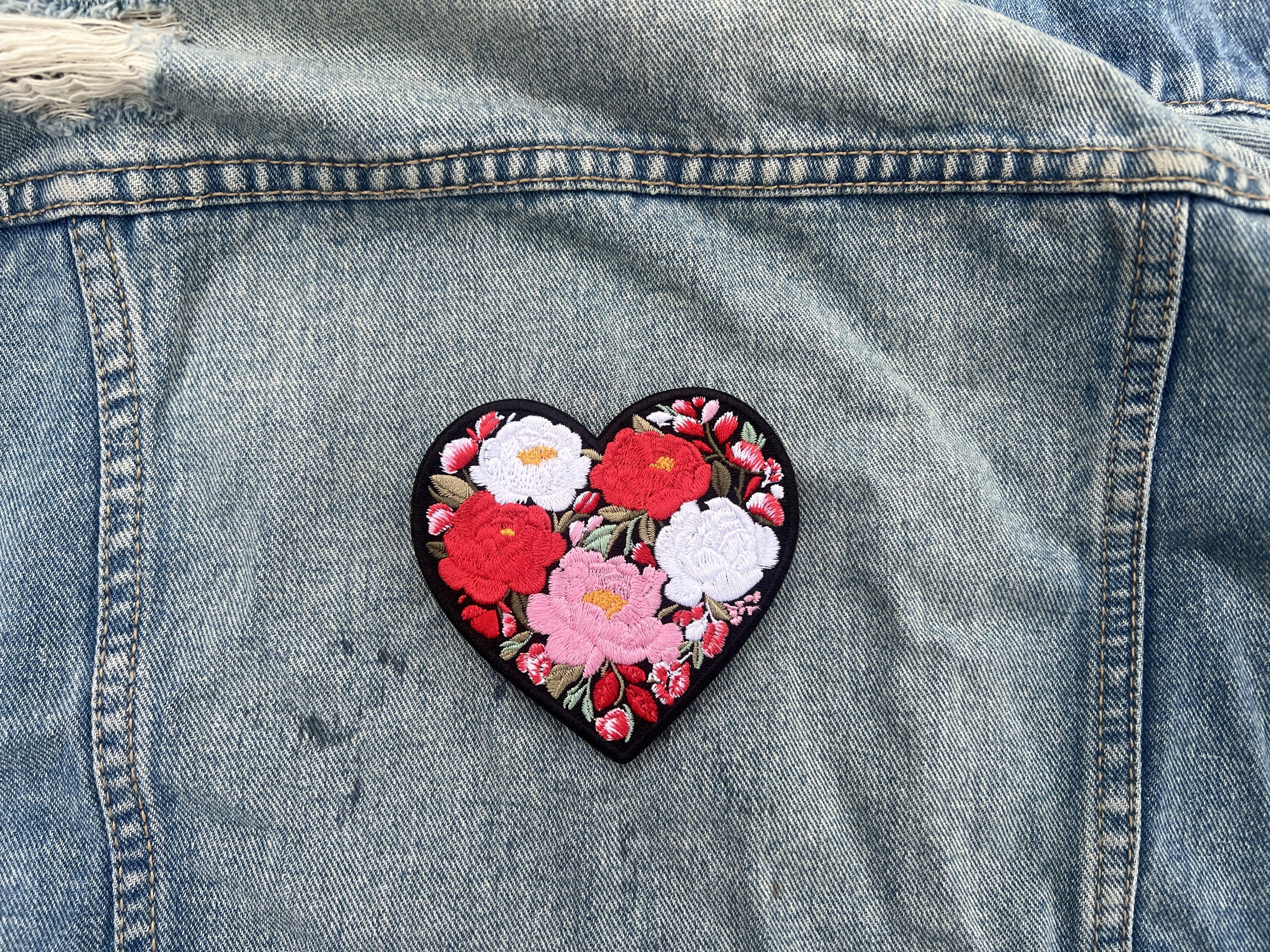 Peony Patch Heart Iron On Patch Small Flower Patch Cute Sew On Patches Down Jacket Repair Patch Personalized Floral Gifts for Her