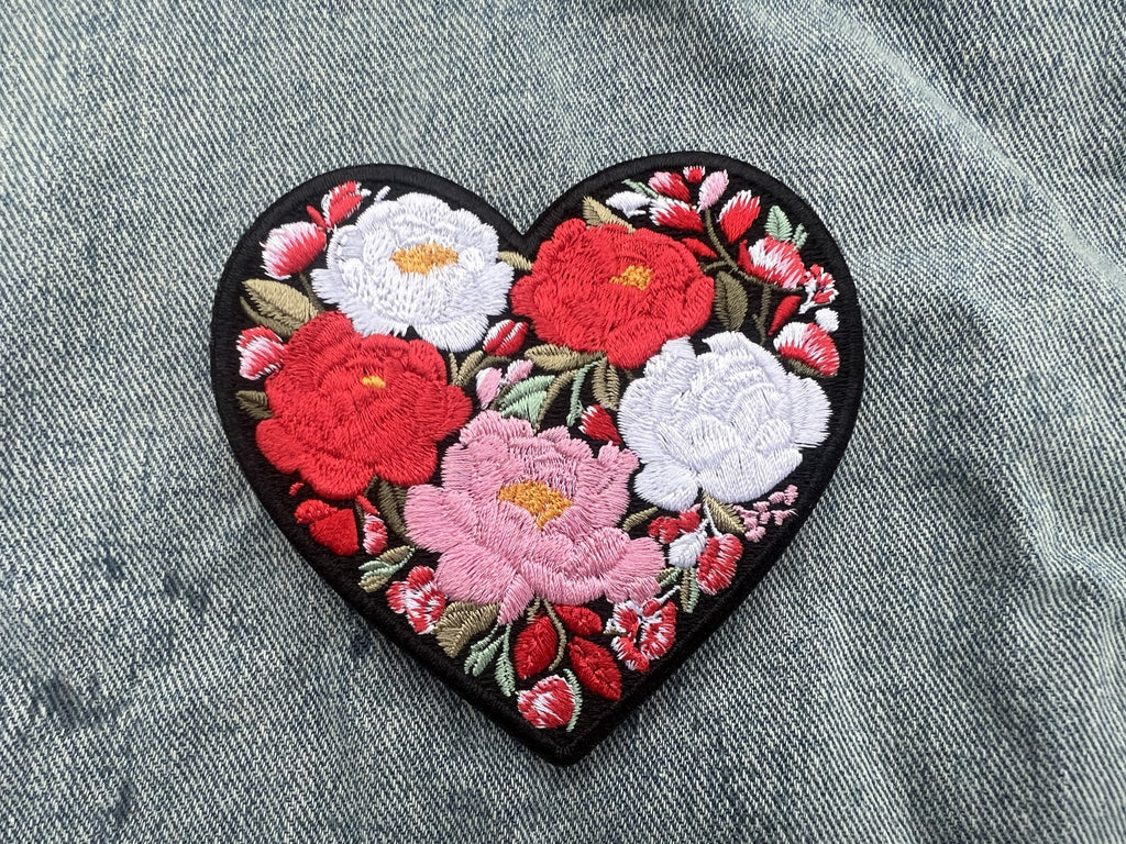 Peony Patch Heart Iron On Patch Small Flower Patch Cute Sew On Patches Down Jacket Repair Patch Personalized Floral Gifts for Her