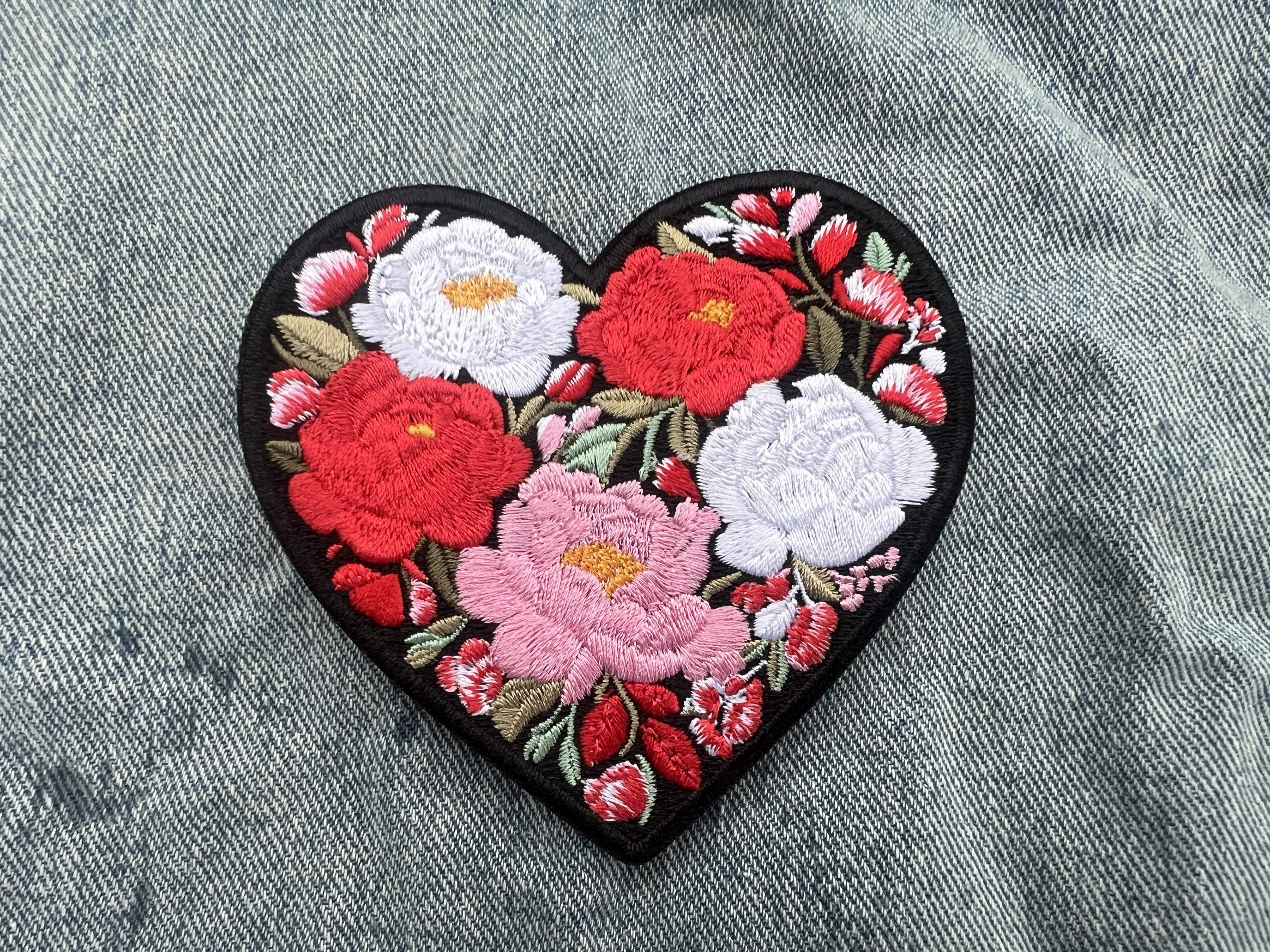 Peony Patch Heart Iron On Patch Small Flower Patch Cute Sew On Patches Down Jacket Repair Patch Personalized Floral Gifts for Her
