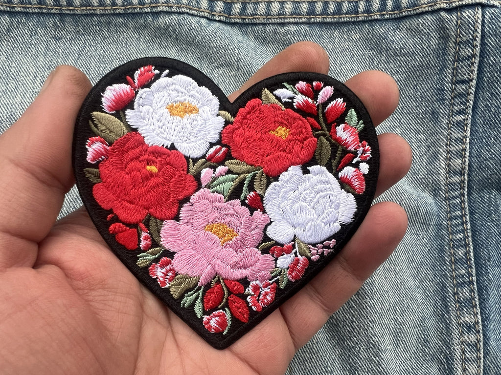 Peony Patch Heart Iron On Patch Small Flower Patch Cute Sew On Patches Down Jacket Repair Patch Personalized Floral Gifts for Her