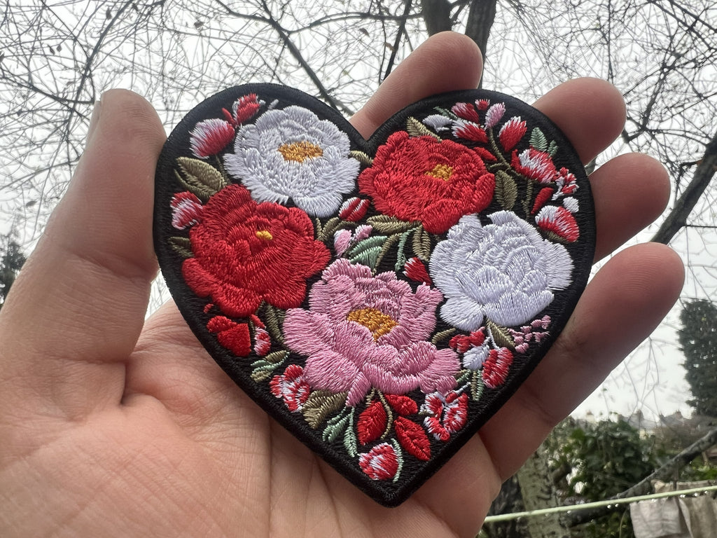 Peony Patch Heart Iron On Patch Small Flower Patch Cute Sew On Patches Down Jacket Repair Patch Personalized Floral Gifts for Her