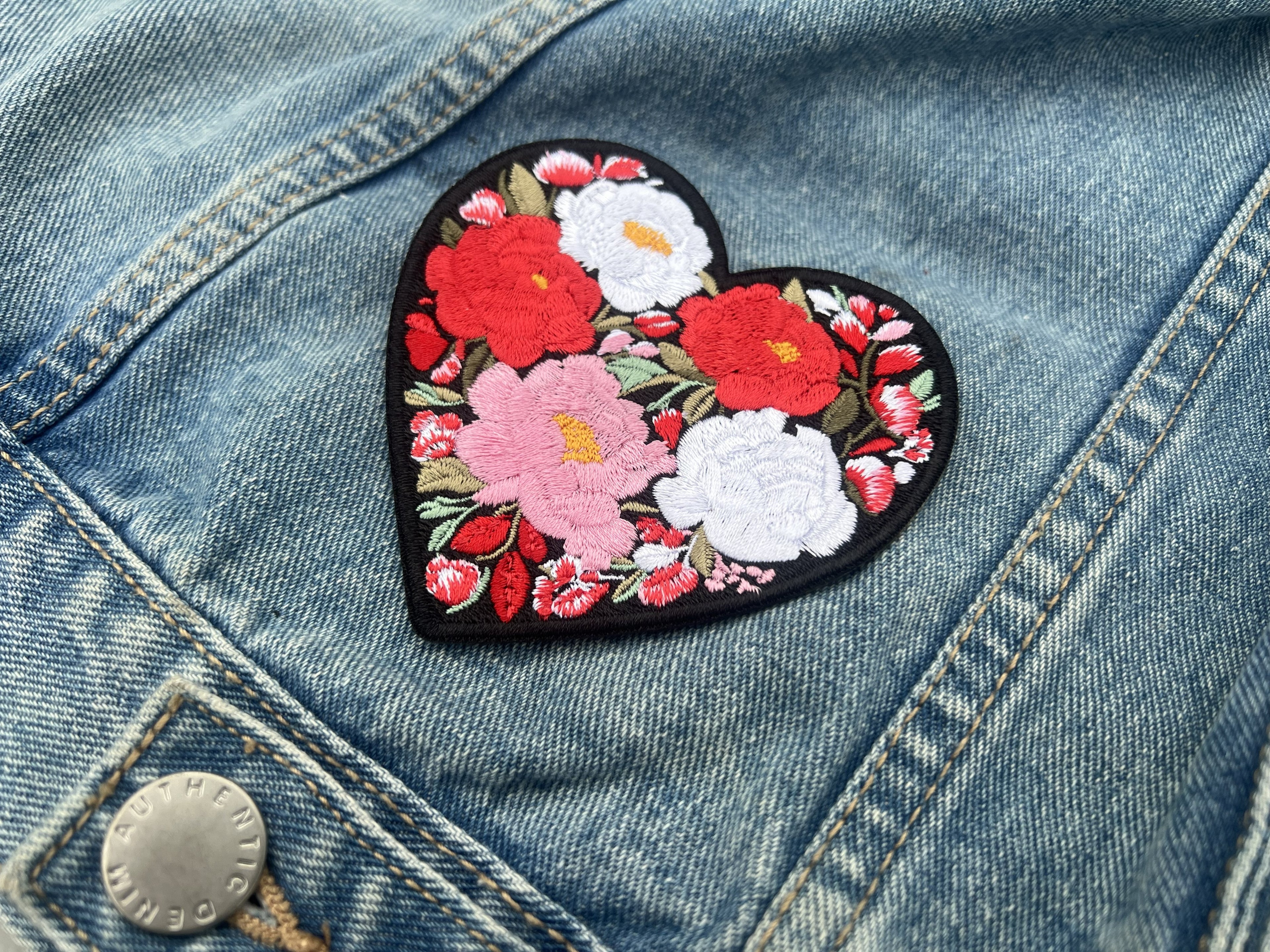 Peony Patch Heart Iron On Patch Small Flower Patch Cute Sew On Patches Down Jacket Repair Patch Personalized Floral Gifts for Her