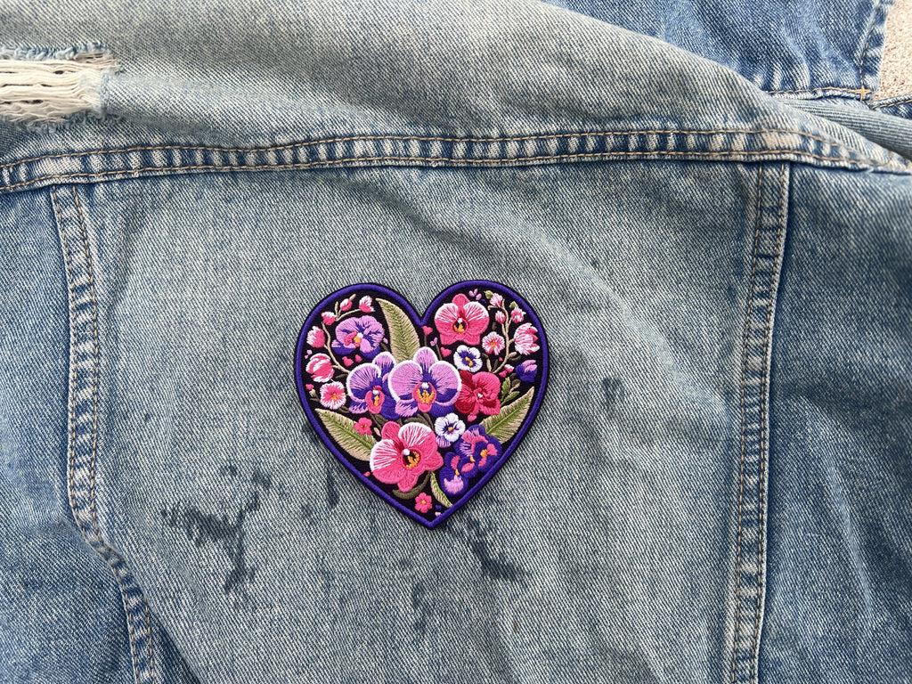 Embroidered Orchid Applique Large Iron On Flower Patch Personalized Custom Heart Sew On Patch Down Jacket Repair Patches Cute Orchid Patch