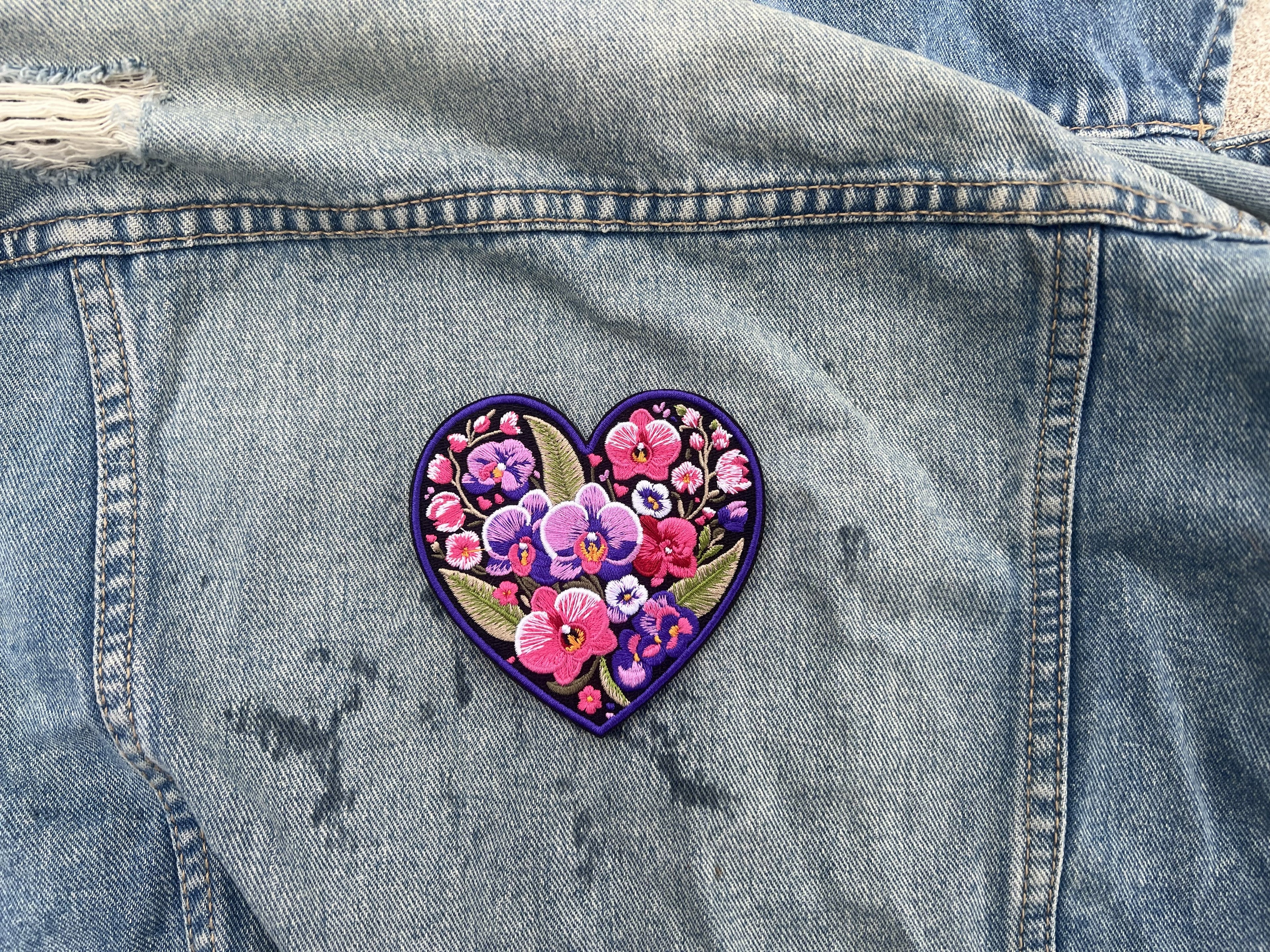 Embroidered Orchid Applique Large Iron On Flower Patch Personalized Custom Heart Sew On Patch Down Jacket Repair Patches Cute Orchid Patch