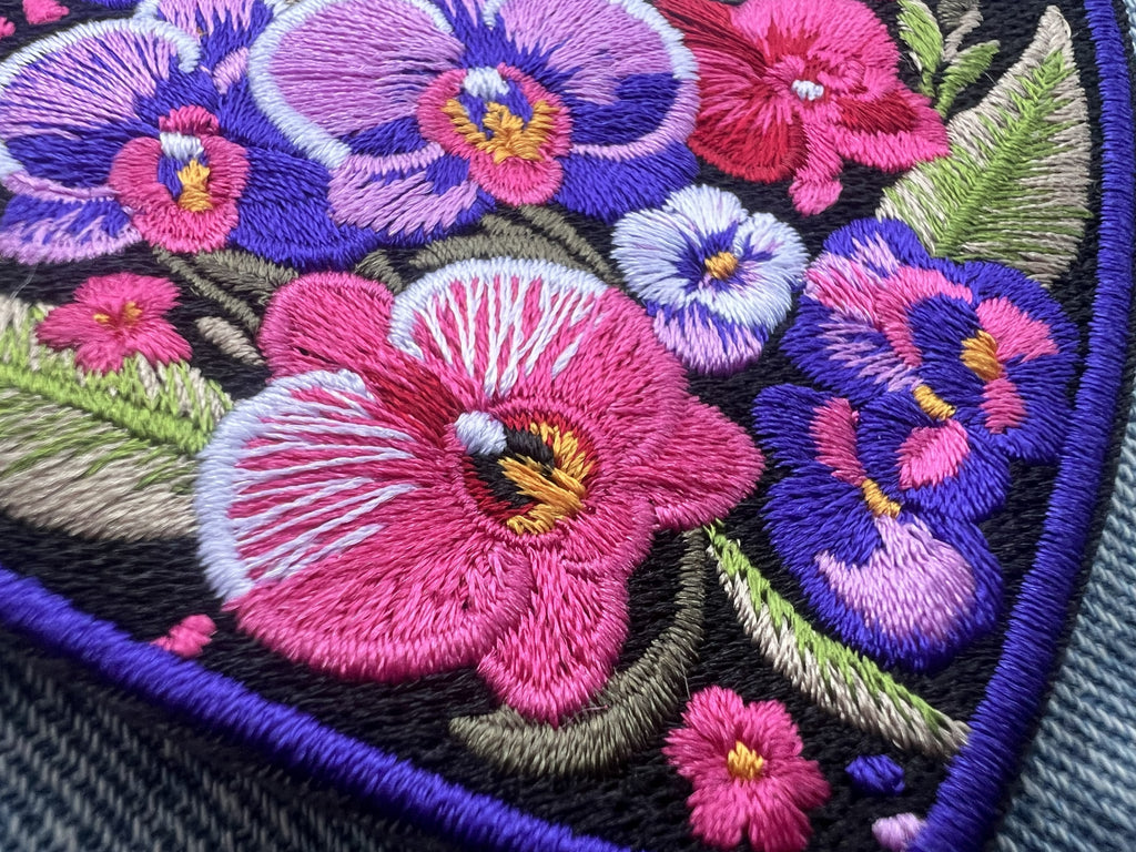 Embroidered Orchid Applique Large Iron On Flower Patch Personalized Custom Heart Sew On Patch Down Jacket Repair Patches Cute Orchid Patch
