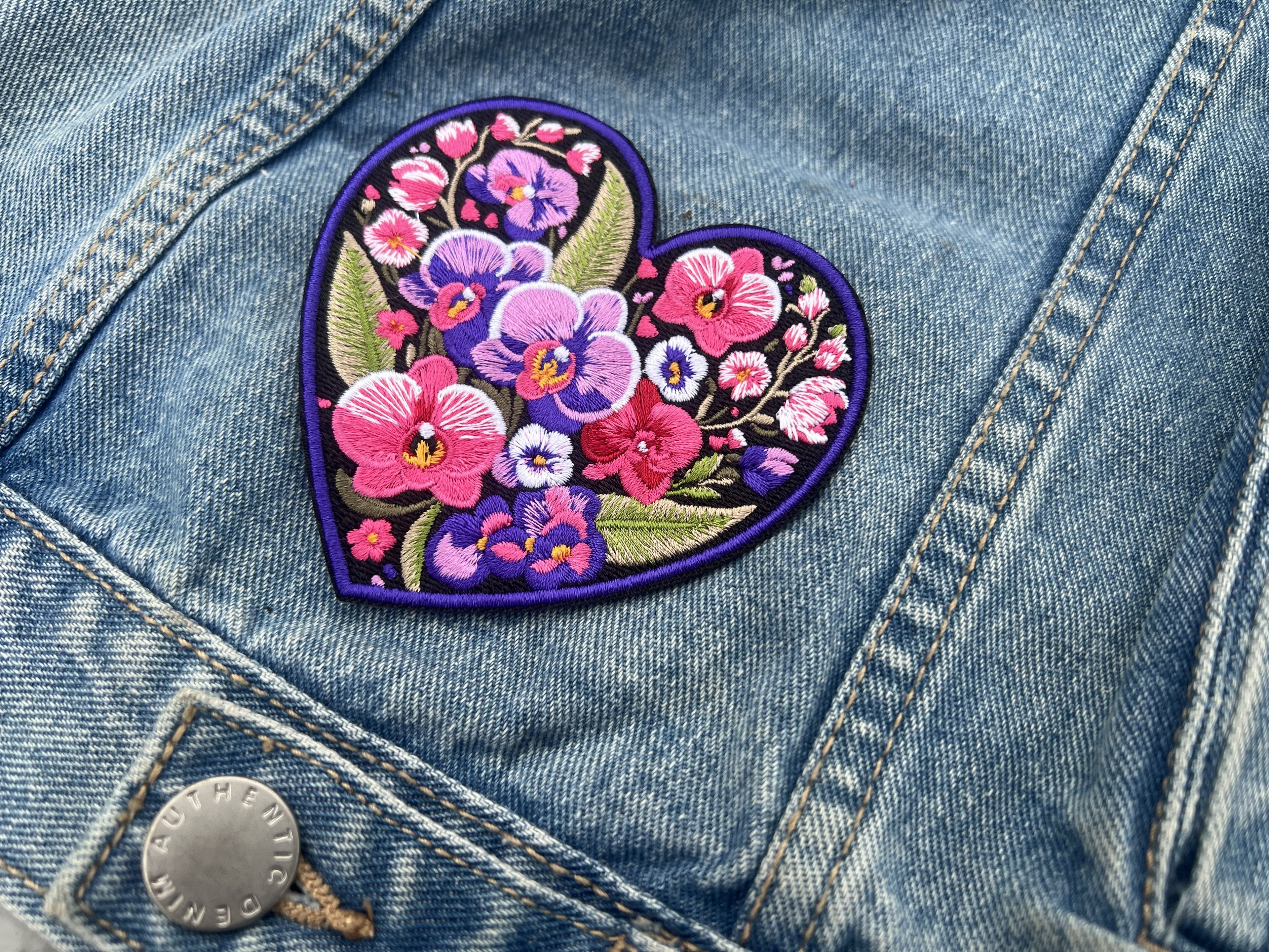 Embroidered Orchid Applique Large Iron On Flower Patch Personalized Custom Heart Sew On Patch Down Jacket Repair Patches Cute Orchid Patch