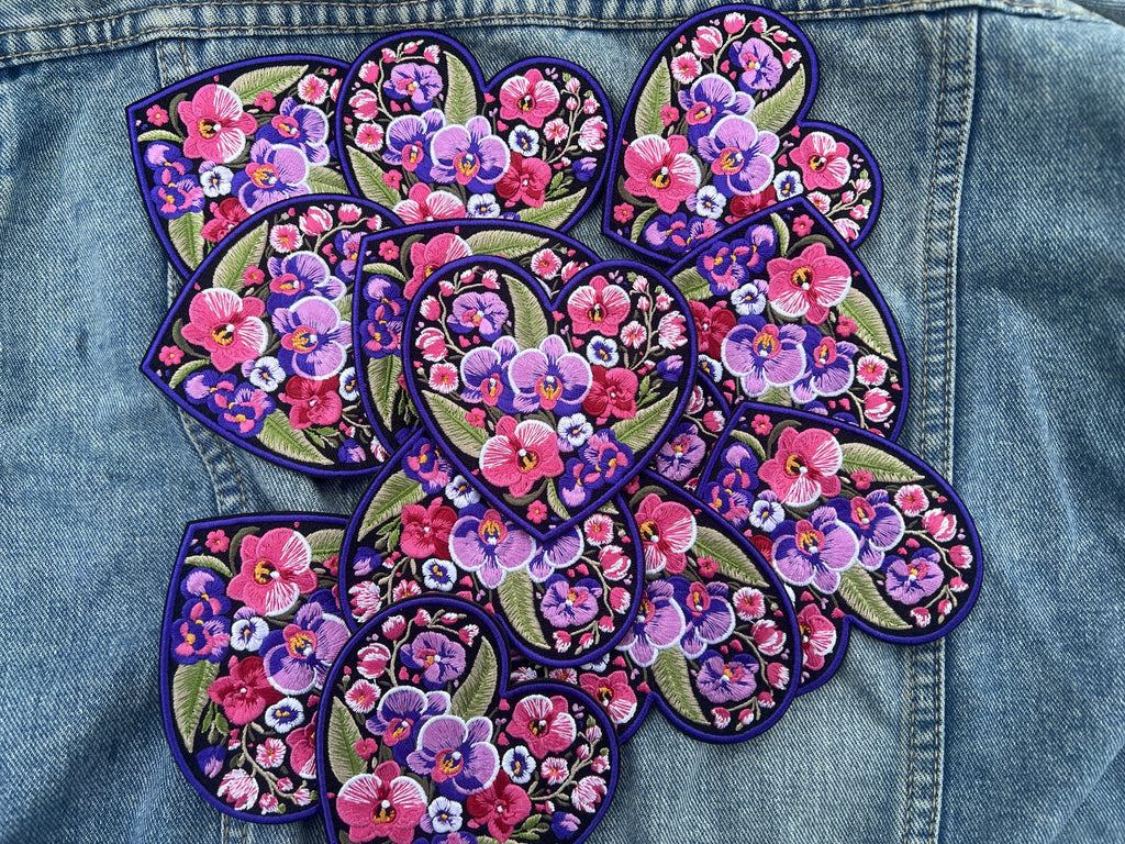 Embroidered Orchid Applique Large Iron On Flower Patch Personalized Custom Heart Sew On Patch Down Jacket Repair Patches Cute Orchid Patch
