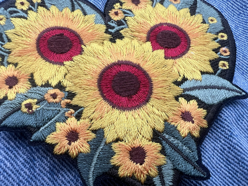 Iron On Sunflower Patch Embroidered Flower Patch Cute Sew On Heart Patch Floral Applique Personalized Gifts for Her Denim Jacket Patch