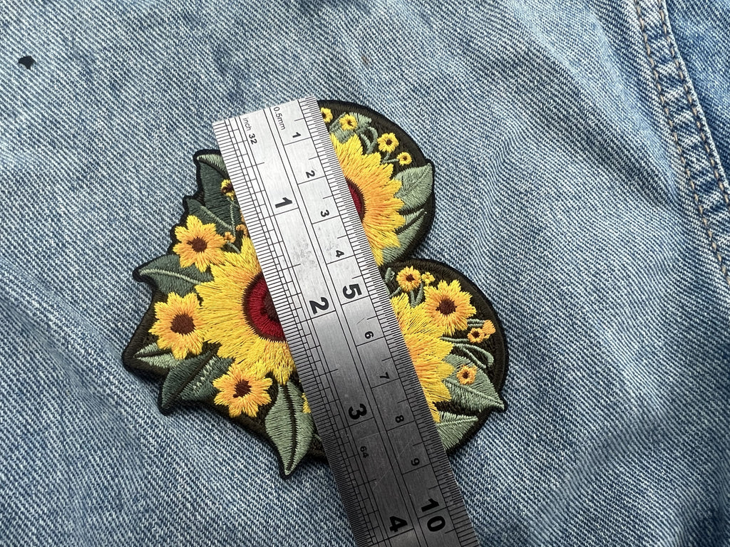 Iron On Sunflower Patch Embroidered Flower Patch Cute Sew On Heart Patch Floral Applique Personalized Gifts for Her Denim Jacket Patch