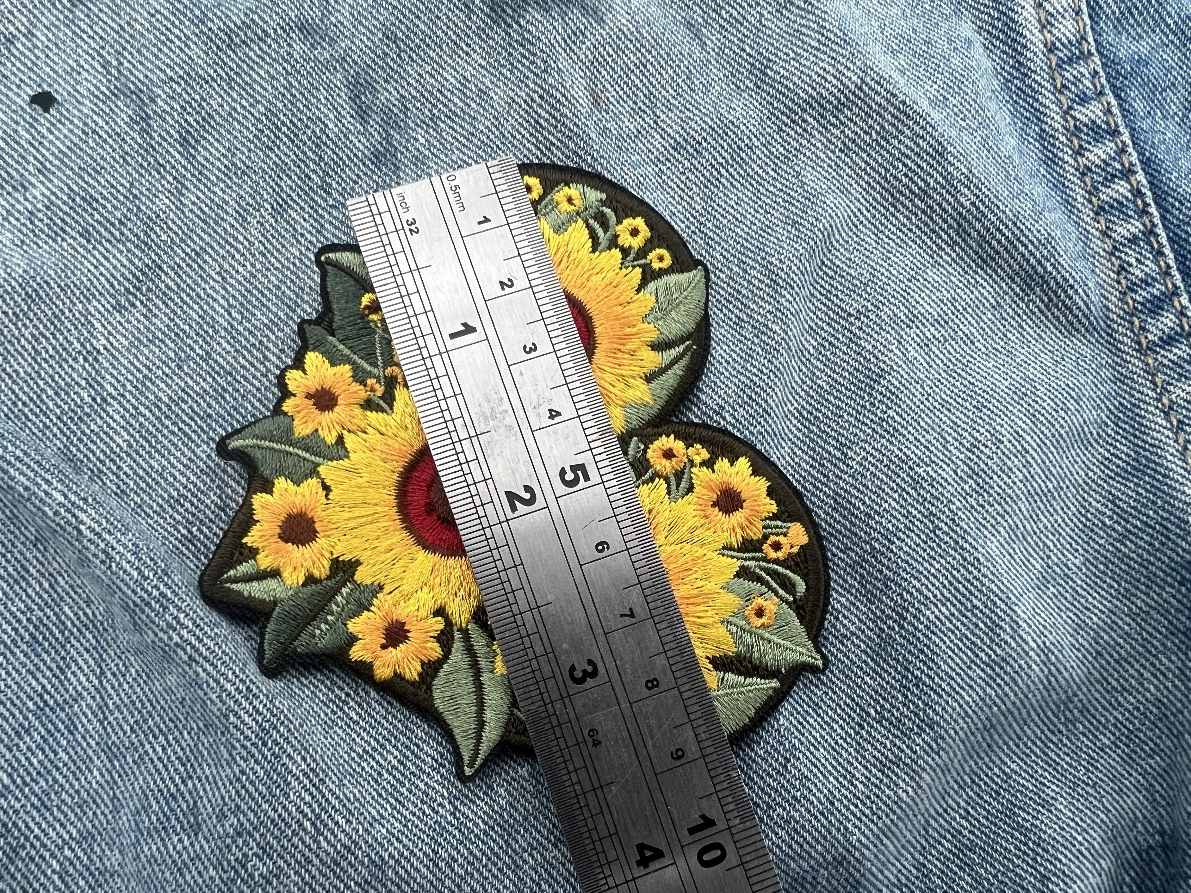 Iron On Sunflower Patch Embroidered Flower Patch Cute Sew On Heart Patch Floral Applique Personalized Gifts for Her Denim Jacket Patch