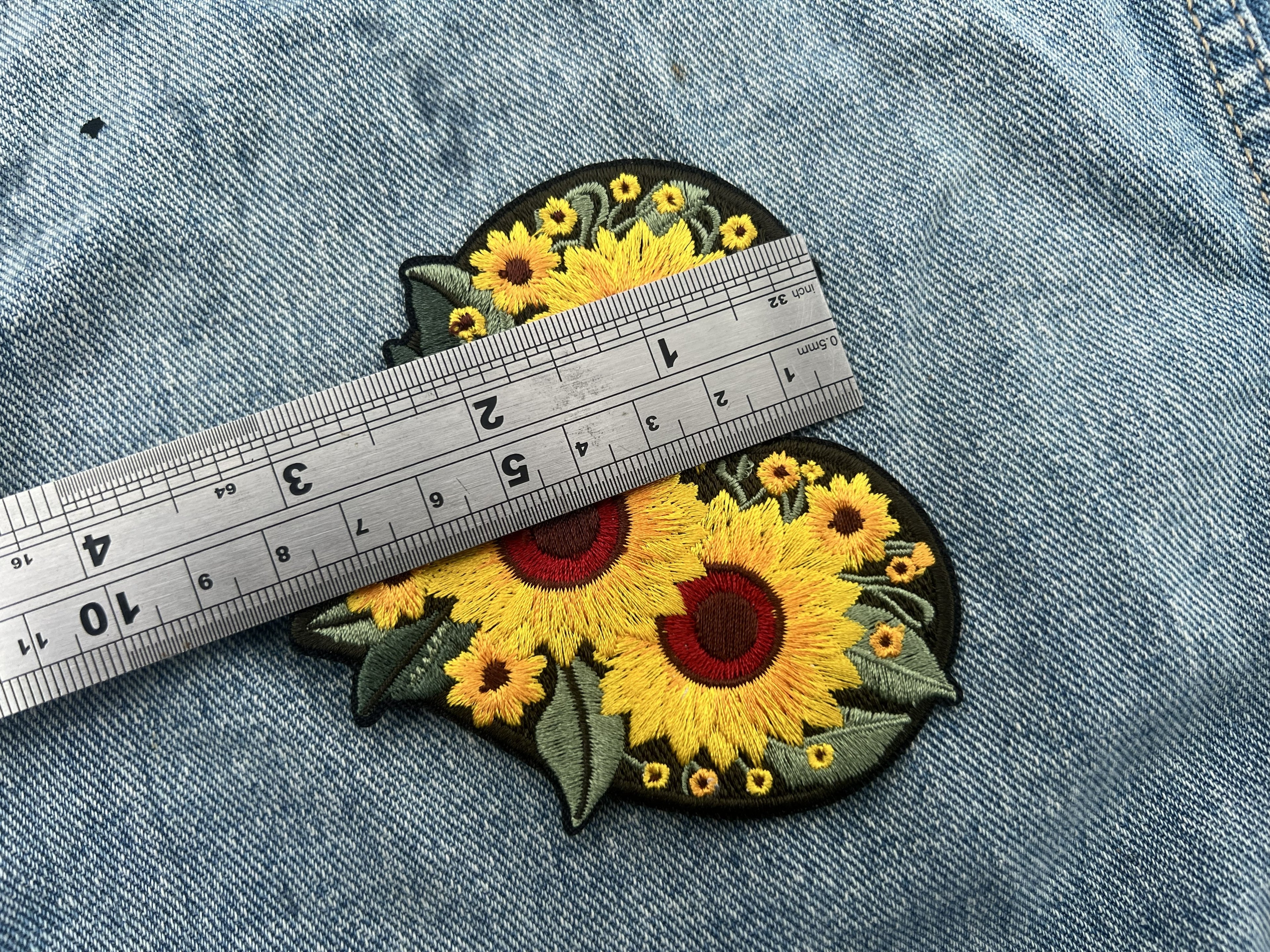 Iron On Sunflower Patch Embroidered Flower Patch Cute Sew On Heart Patch Floral Applique Personalized Gifts for Her Denim Jacket Patch