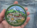 Salzburg Travel Patch Embroidered Alpine Souvenir Badge Iron On White Flower Patch Sew On Mountains Travel Jacket Patch