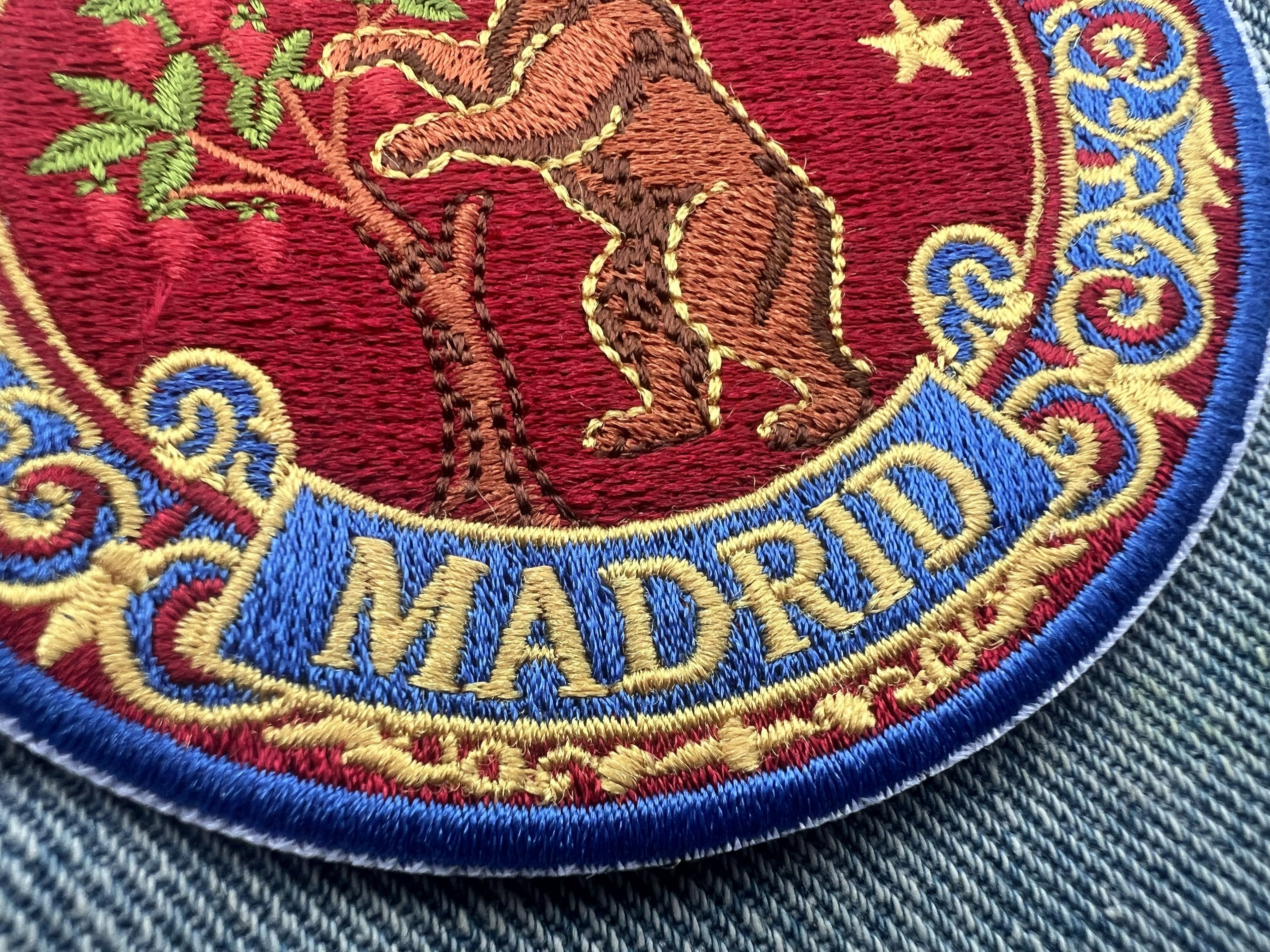 Madrid Bear Patch Embroidered Strawberry Tree Badge Hook and Loop Spanish Travel Accessory Gift Traveler Sew On Denim Travel Jacket Patch