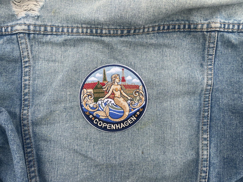 Copenhagen Denmark Patch Embroidered Mermaid City Badge Sew On Travel Patch Cute Patch Gift for Her Hook and Loop Travel Patches for Bags