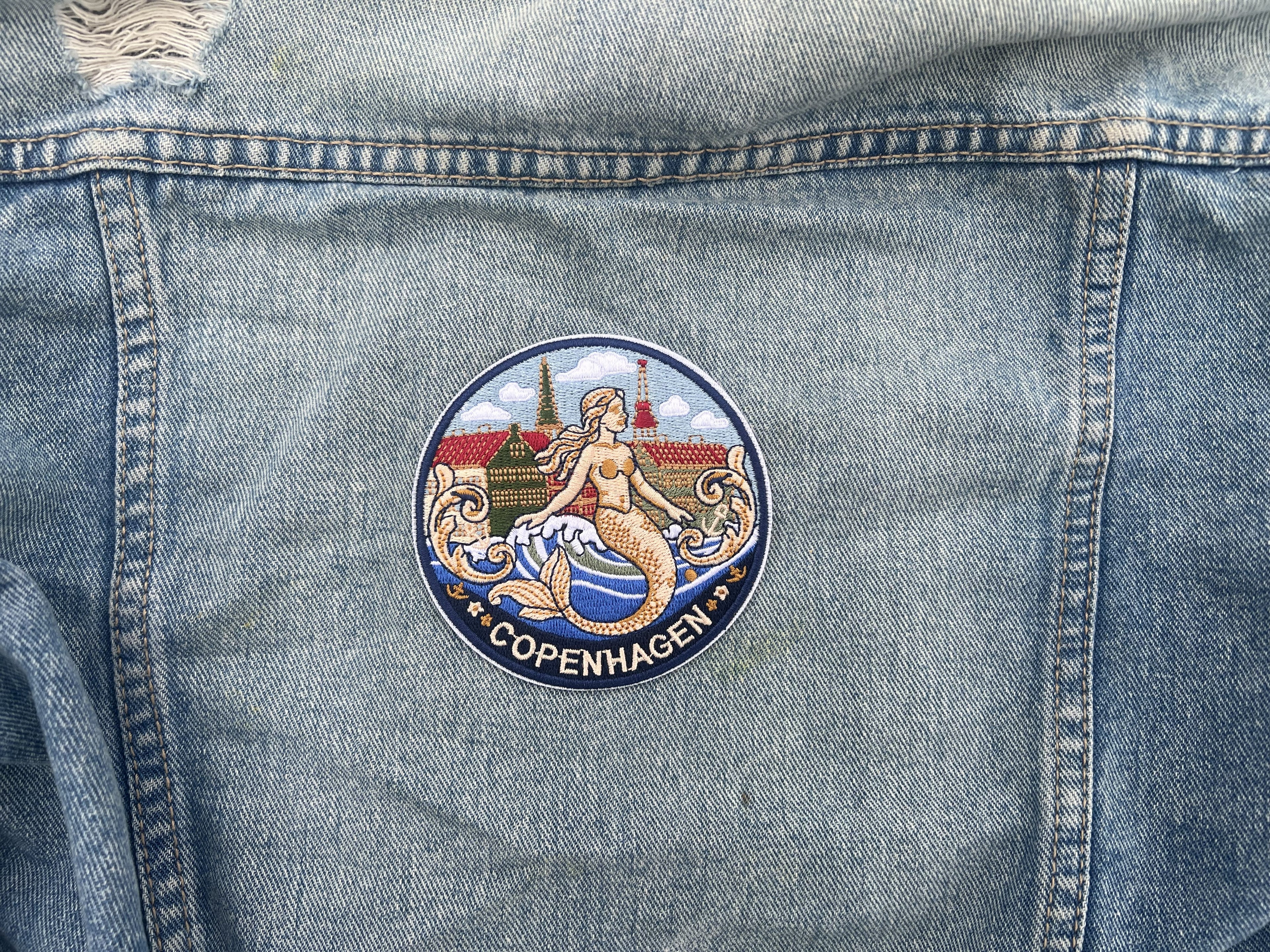 Copenhagen Denmark Patch Embroidered Mermaid City Badge Sew On Travel Patch Cute Patch Gift for Her Hook and Loop Travel Patches for Bags