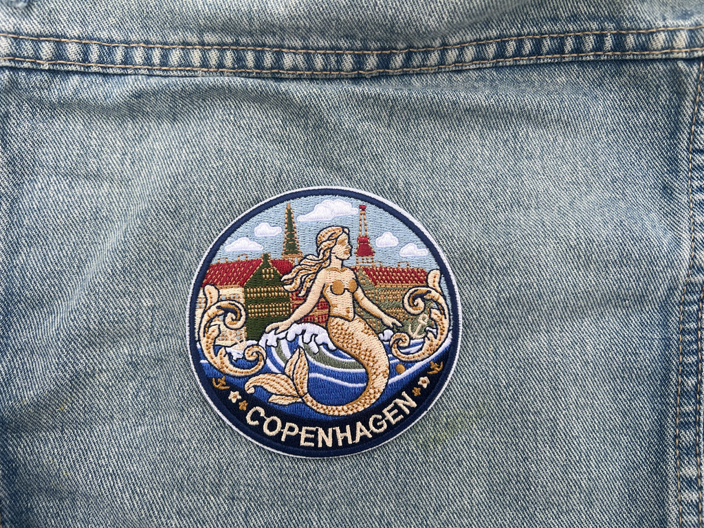 Copenhagen Denmark Patch Embroidered Mermaid City Badge Sew On Travel Patch Cute Patch Gift for Her Hook and Loop Travel Patches for Bags
