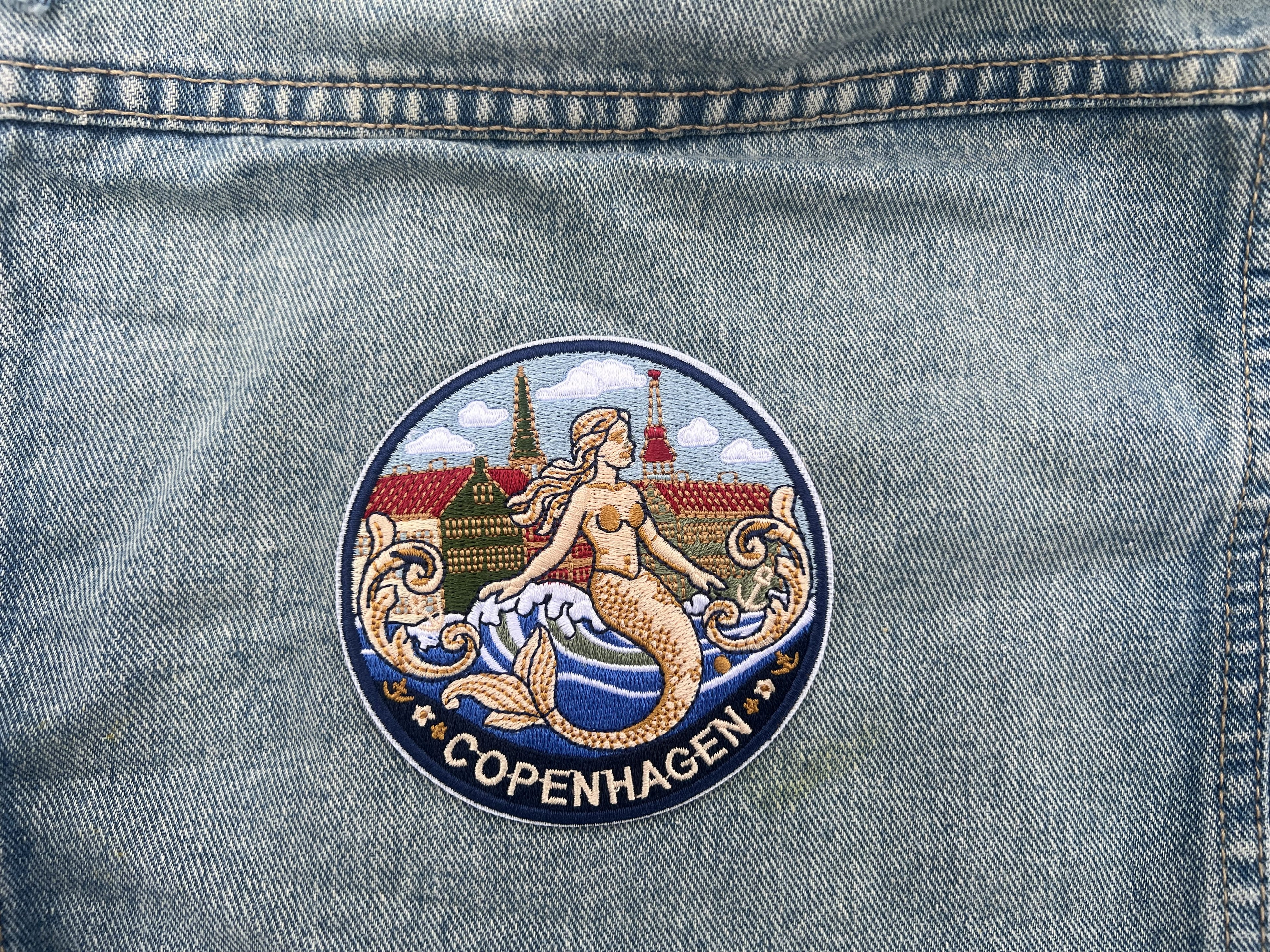 Copenhagen Denmark Patch Embroidered Mermaid City Badge Sew On Travel Patch Cute Patch Gift for Her Hook and Loop Travel Patches for Bags