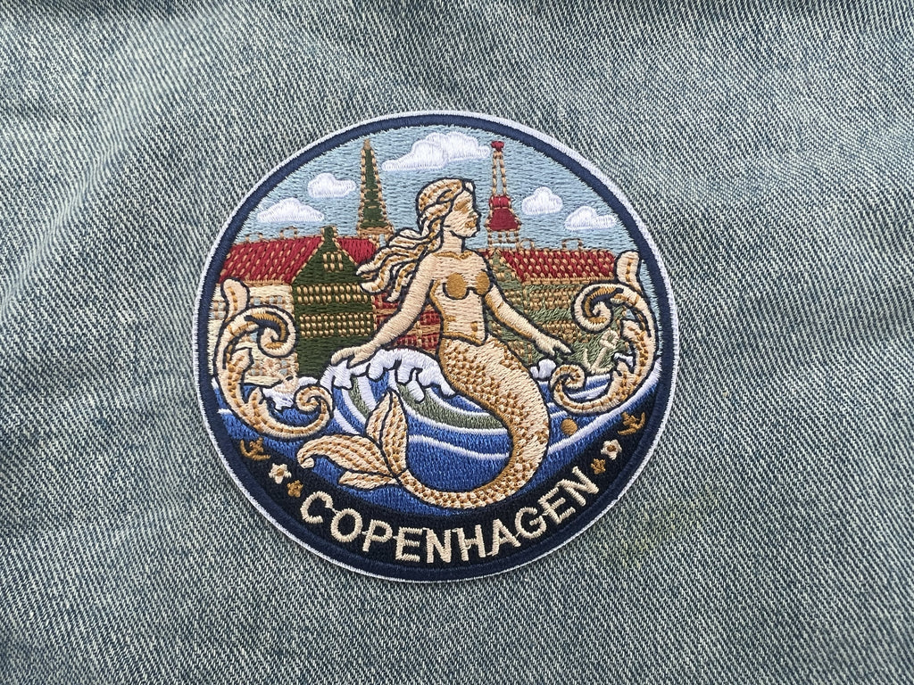 Copenhagen Denmark Patch Embroidered Mermaid City Badge Sew On Travel Patch Cute Patch Gift for Her Hook and Loop Travel Patches for Bags