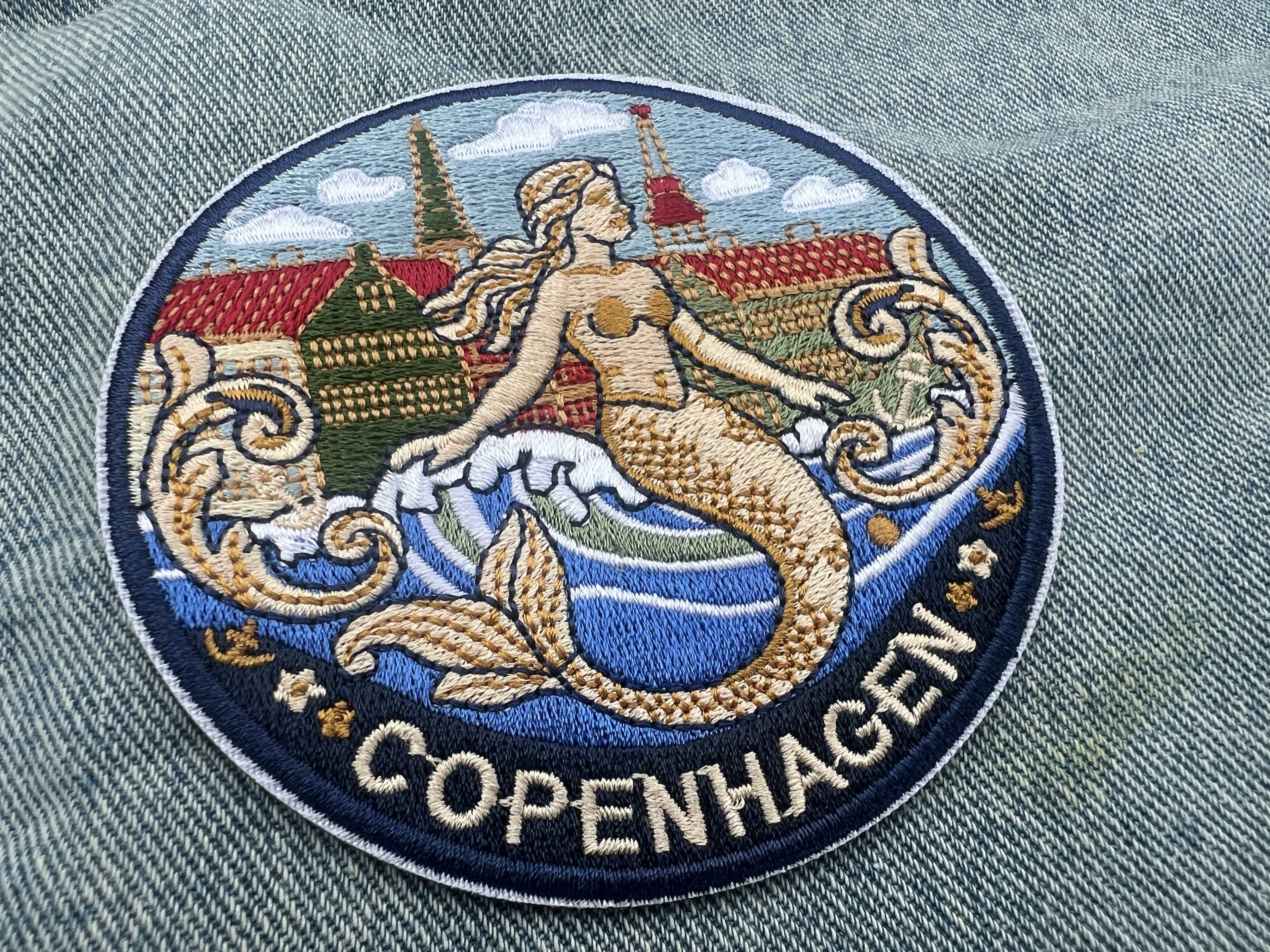 Copenhagen Denmark Patch Embroidered Mermaid City Badge Sew On Travel Patch Cute Patch Gift for Her Hook and Loop Travel Patches for Bags