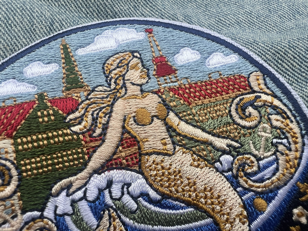 Copenhagen Denmark Patch Embroidered Mermaid City Badge Sew On Travel Patch Cute Patch Gift for Her Hook and Loop Travel Patches for Bags