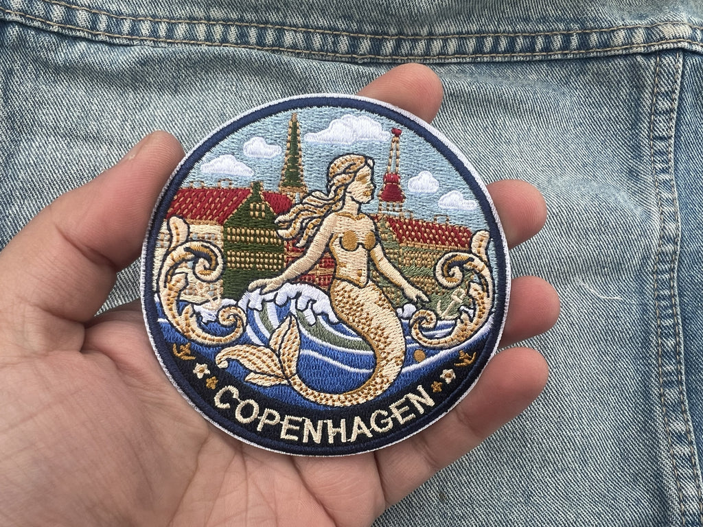 Copenhagen Denmark Patch Embroidered Mermaid City Badge Sew On Travel Patch Cute Patch Gift for Her Hook and Loop Travel Patches for Bags
