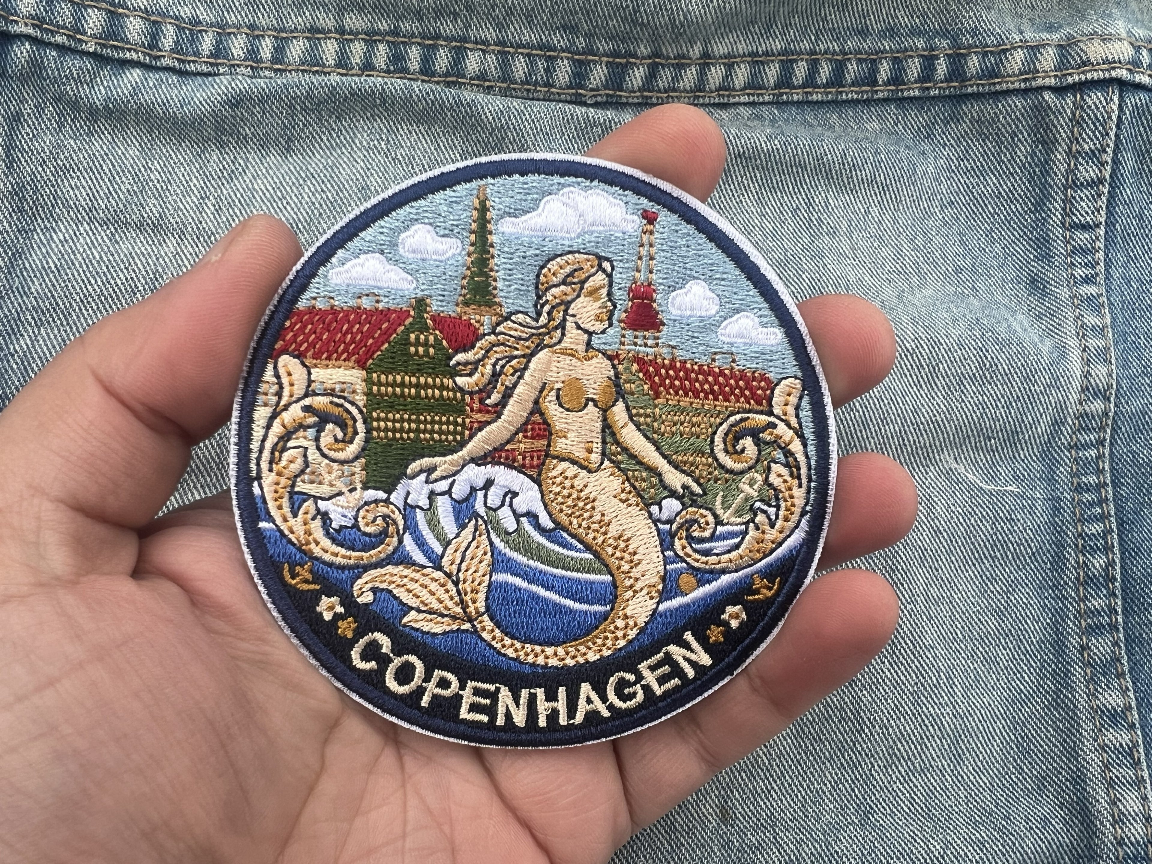 Copenhagen Denmark Patch Embroidered Mermaid City Badge Sew On Travel Patch Cute Patch Gift for Her Hook and Loop Travel Patches for Bags