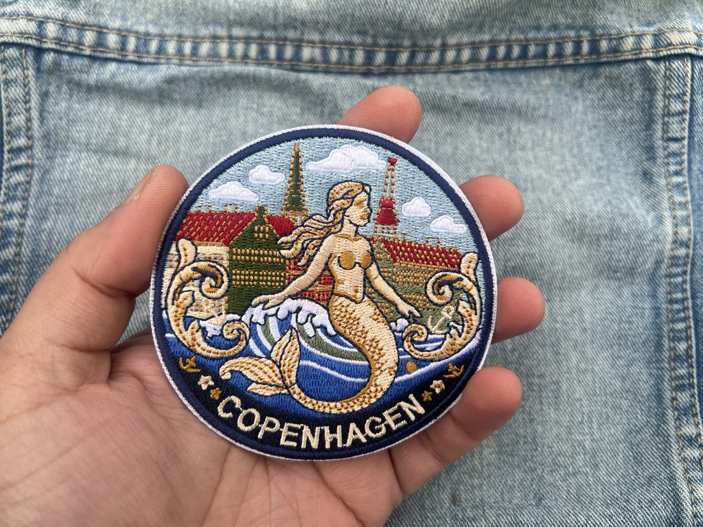 Copenhagen Denmark Patch Embroidered Mermaid City Badge Sew On Travel Patch Cute Patch Gift for Her Hook and Loop Travel Patches for Bags